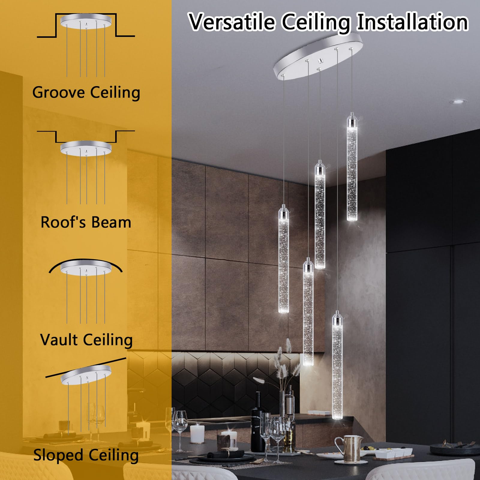 5 Light Mini Chandelier Led Pendant Lighting For Kitchen Island Modern Bubble Crystal Pendant Light Adjustable Pendant Light Fix