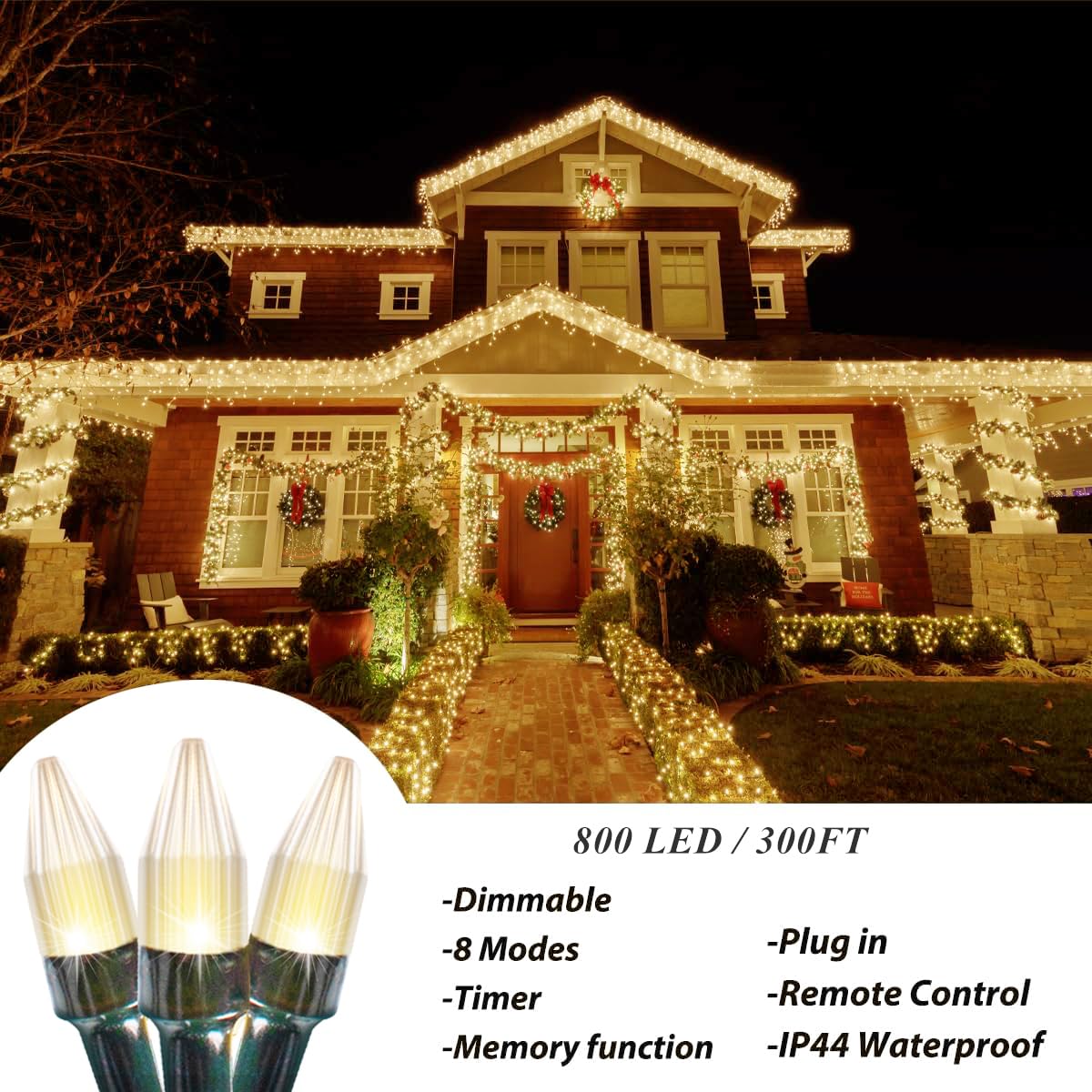 Solhice 300Ft Christmas Lights Outdoor With Remote, 800 Led Waterproof Extra Long Christmas Tree String Lights Plug In, Twinkle