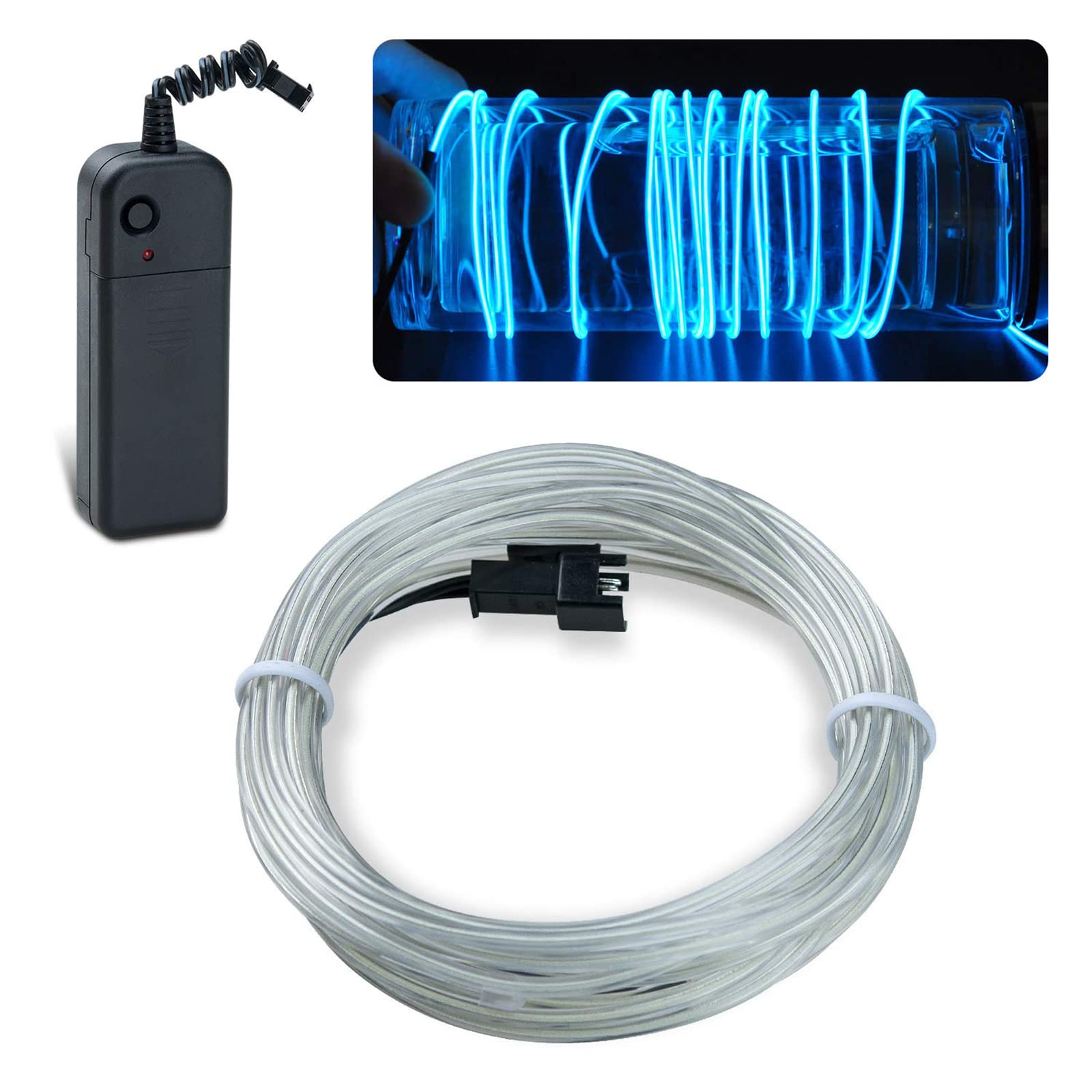 lychee EL Wire Neon Light - Strobing Electroluminescent, 15ft, Ice Blue, Plastic, Model 011 for Parties & Halloween Decoration