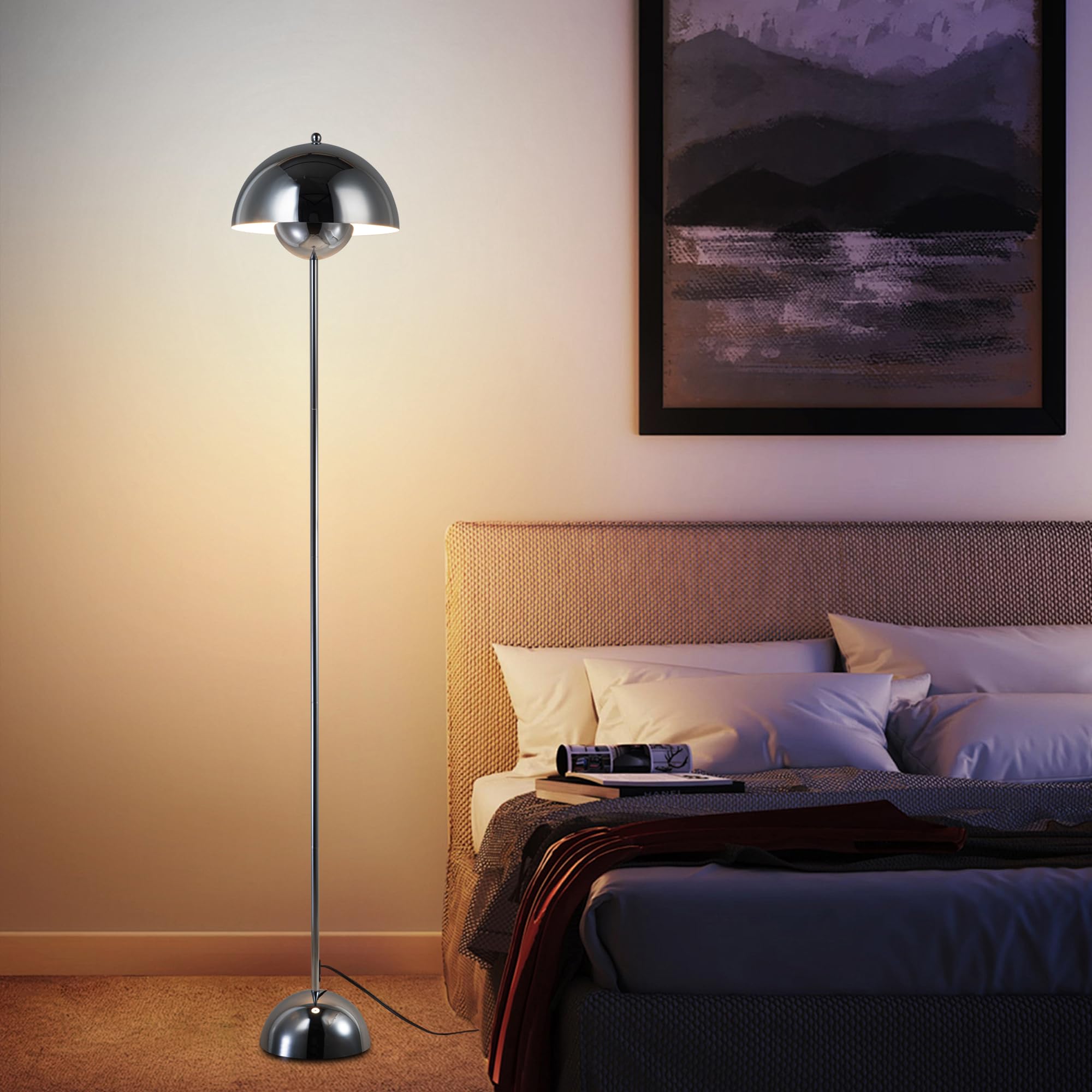 COSYLUX Modern Floor Lamp - Industrial Chrome Metal Shade for Living Room, Bedroom, Office, Nursery, Corner