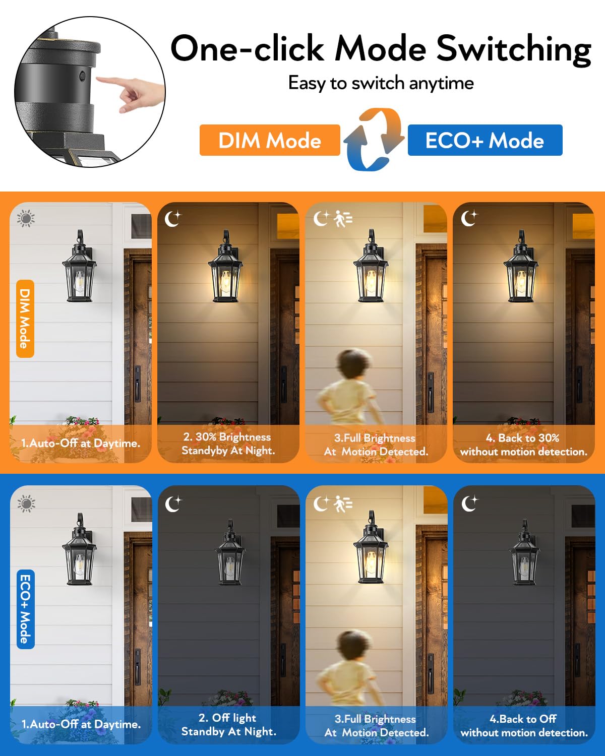 Vianis Motion Sensor Outdoor Wall Lantern, Dusk To Dawn Outdoor Porch Light, 100% Anti-Rust Aluminum Waterproof Exterior Light F