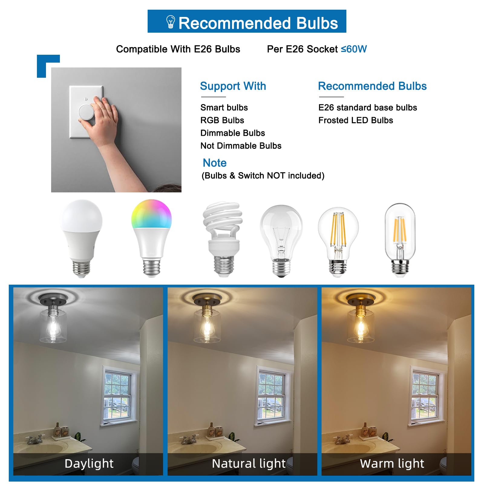 Diduio Semi Flush Mount Ceiling Light, 1 Light Brushed Nickel Ceiling Lights, Modern Kitchen Lighting Fixtures Ceiling, Light Fi