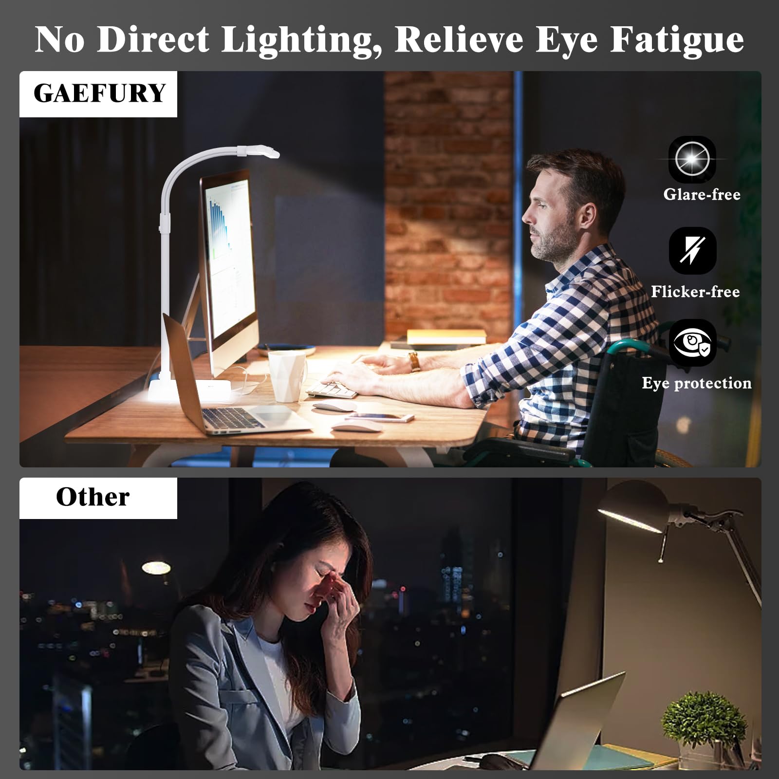 GAEFURY LED Desk Lamp - 24W Eye-Caring Light with Phone Holder, Adjustable Gooseneck, White, Model Td01-2