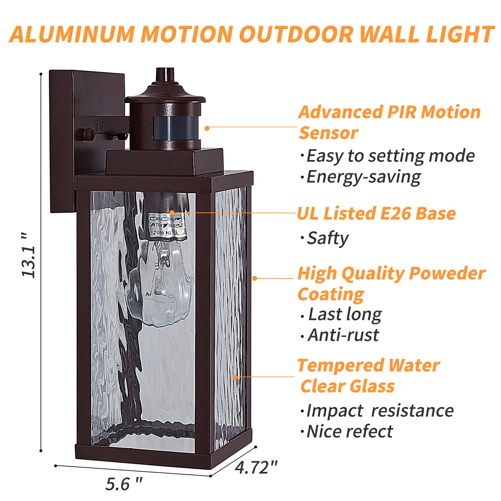 MDENLT Bronze Motion Sensor Outdoor Wall Lights, Waterproof 2 Pack, Aluminum, Dusk to Dawn Lighting, Model MFD007M-BN