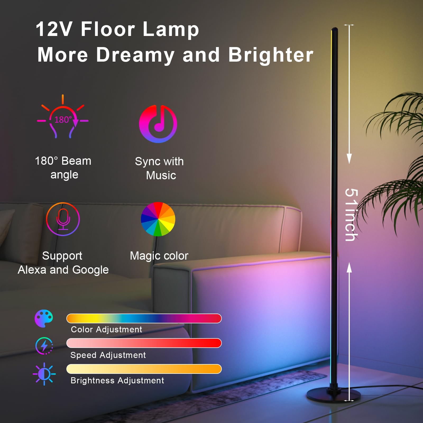 Lanmonlily Smart LED Corner Floor Lamp with Music Sync, 68+ Scenes, RGB, Model 0003, Remote & App Control, Ambient Lighting for Home