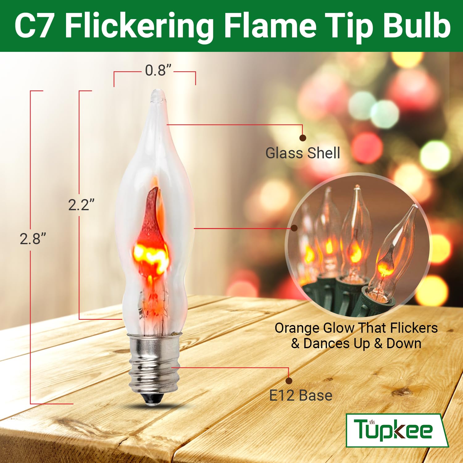 Tupkee C7 Flickering Flame Bulb - 1W Light Bulb With A Orange Glow That Flickers And Dances Up And Down - Replacement For E12 Ba
