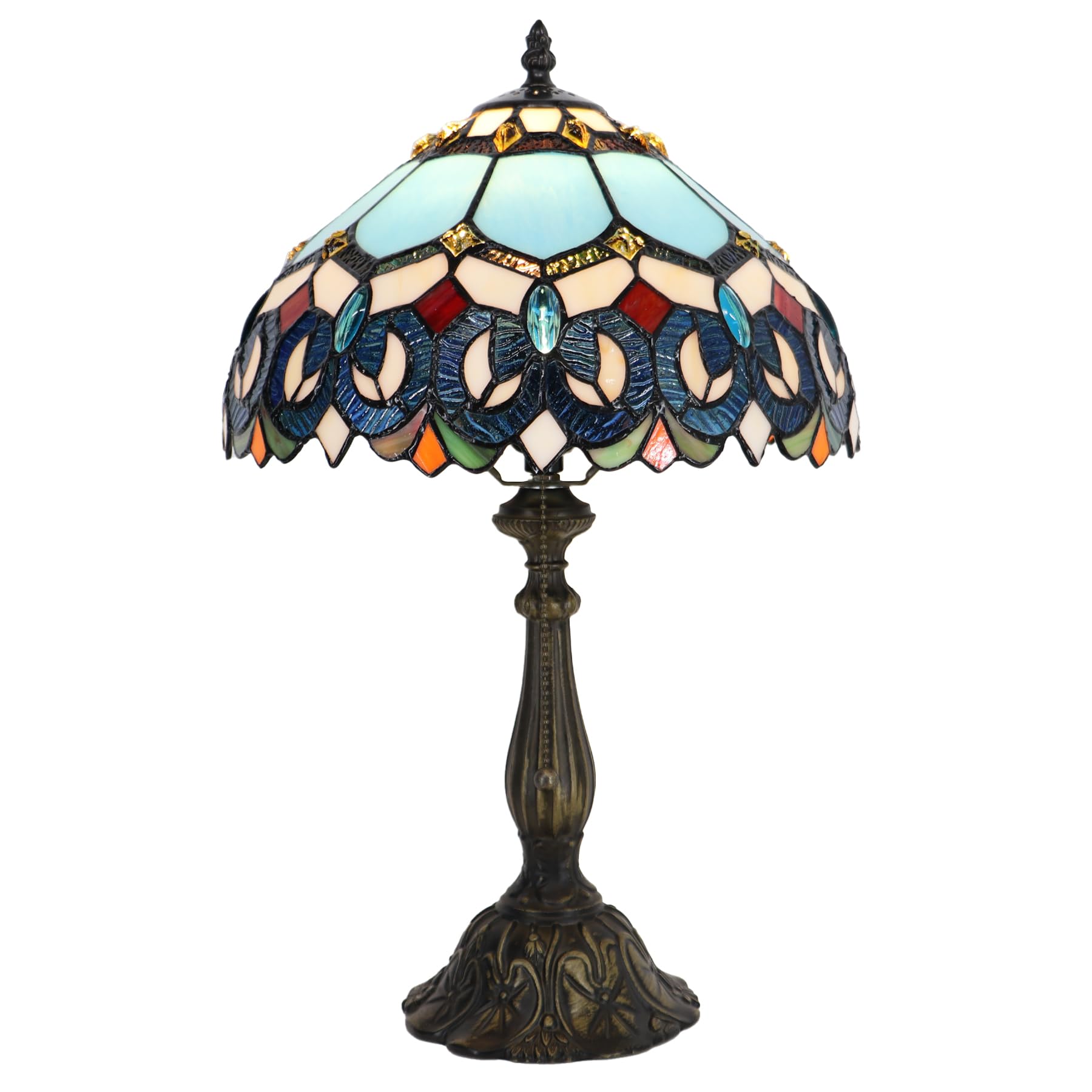 LXHCYOU Tiffany Lamp Stained Glass Table Lamp Bedside Reading Light W12H19 Inches (Sapphire Style)
