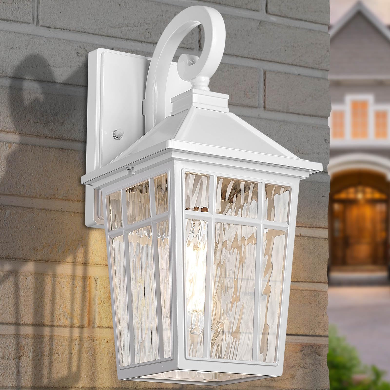 Darkaway Outdoor Wall Lights For House  Exterior Lighting Fixtures Wall Mount Outside Porch Lights Waterproof White Outdoor Sconce Lights With Water Ripple Glass For Patio Garage Front Door