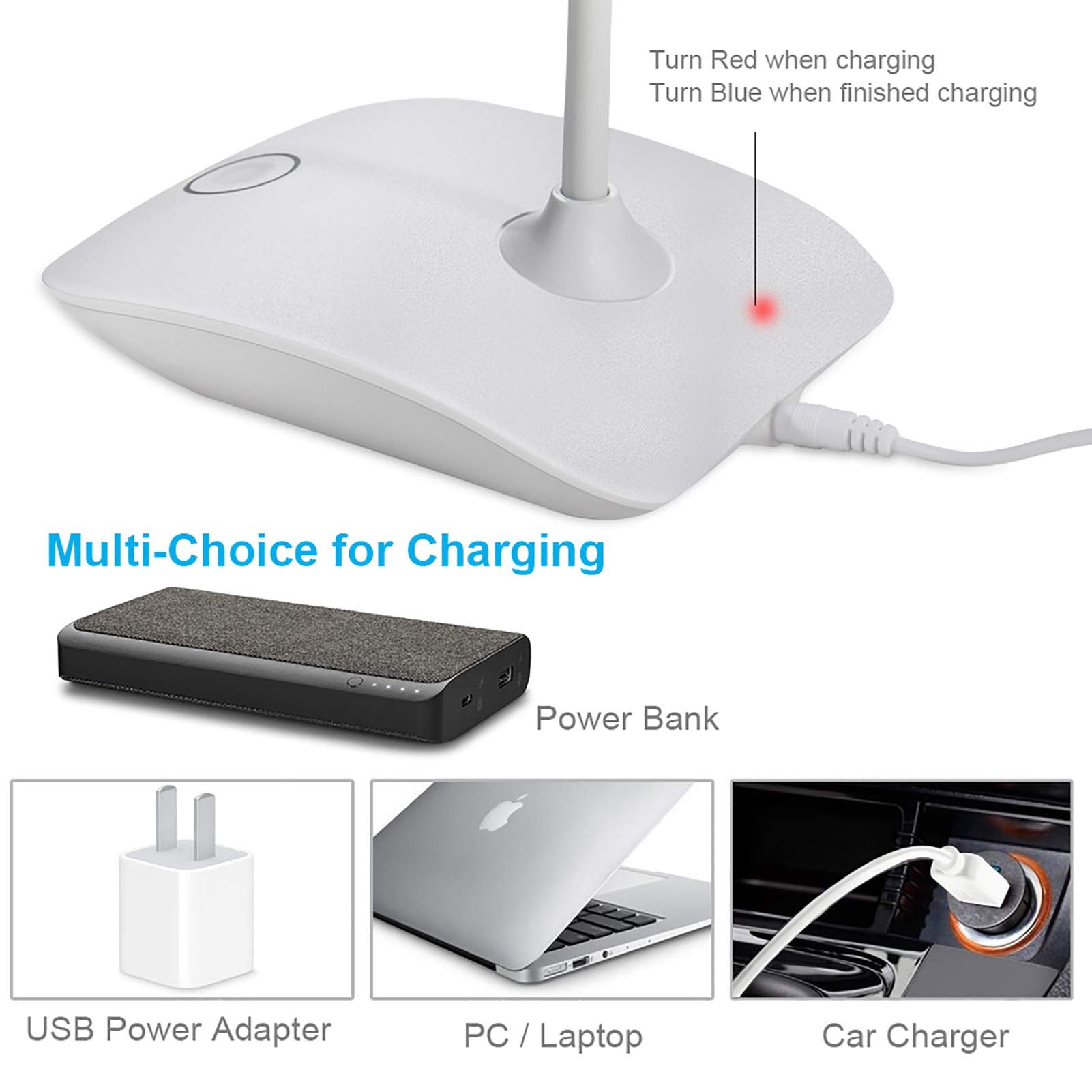 DEEPLITE LED Desk Lamp - 5W Touch Control, 3 Brightness Levels, Portable, White, Model OL-T04, Eye-Caring for Study, Office, Bedroom