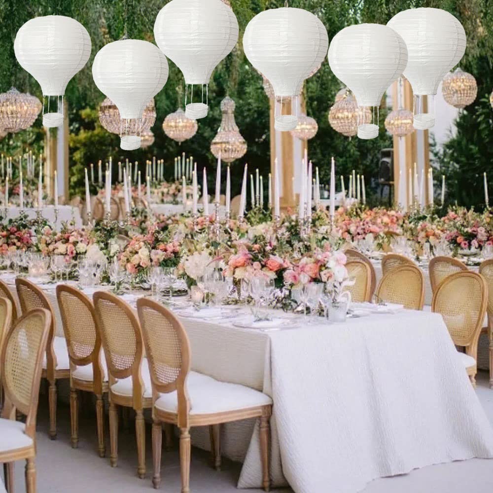 Vilanca Hot Air Balloon Paper Lanterns Set - 10PCS, 12" White Decorative DIY Party Lamps, Model AIR-003