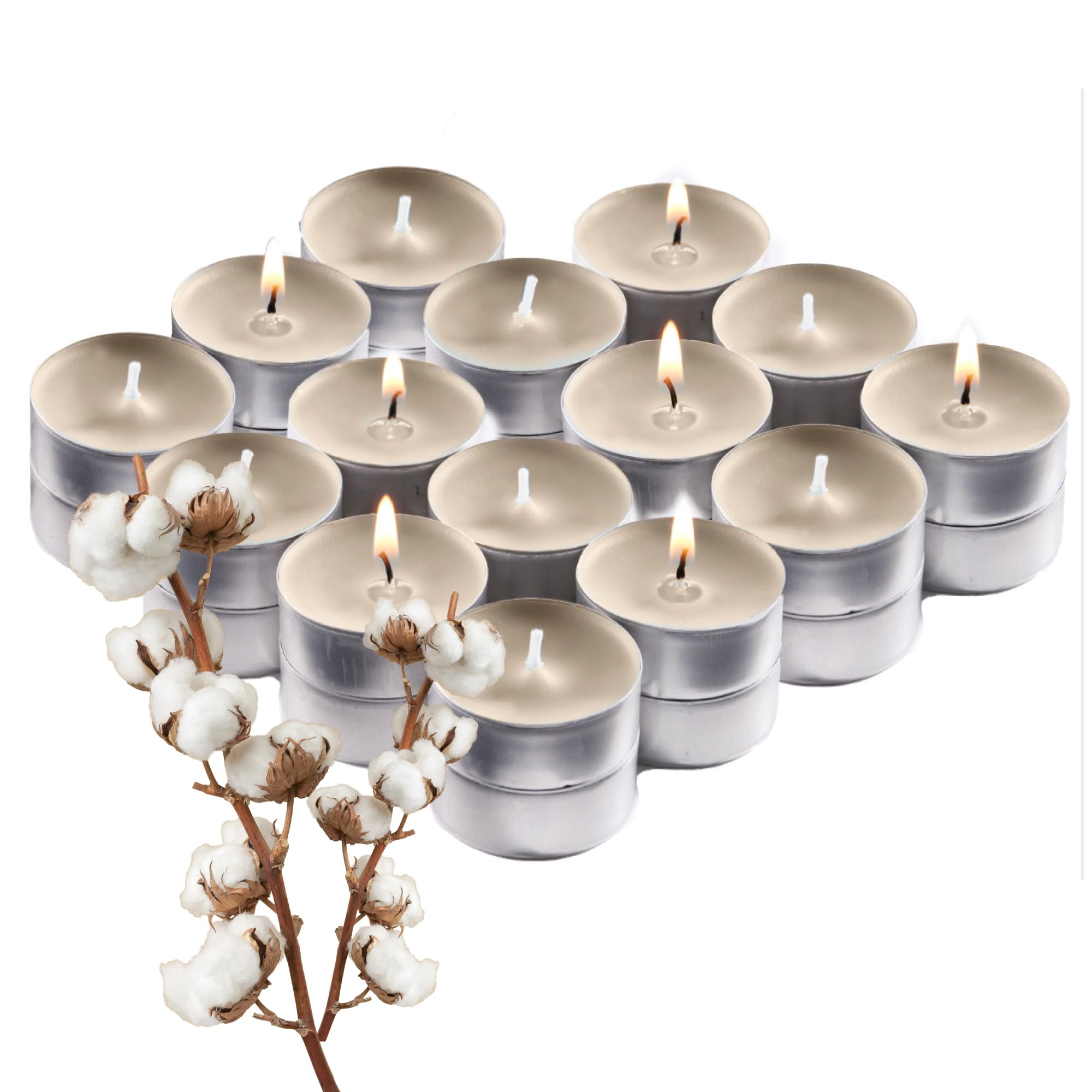 Beige Scented Tealight Candles - Pack of 30 Scented Tea Light Candles with Long Lasting Aromas - Cotton Blossom Fragranced Beige Tealight Candles - 4 Hour Burn Time