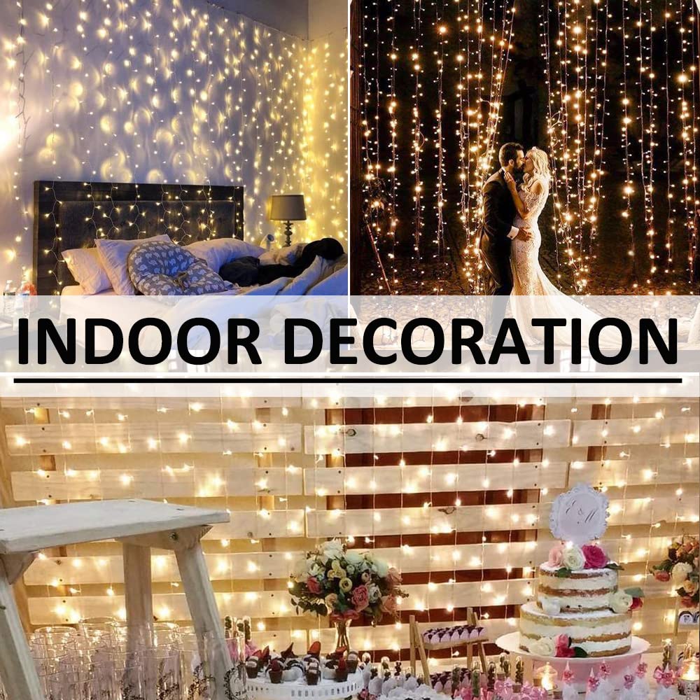 Solhice LED Curtain Lights 30ft x 10ft Warm White Indoor Outdoor Twinkle String Lights
