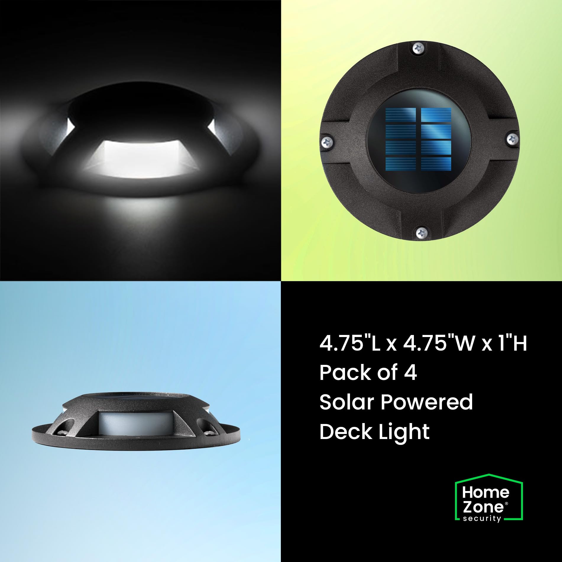 Home Zone Outdoor Solar Deck Light, 20 Lumens, Waterproof, Black, Aluminum Plastic Case, Model ELJ7965V