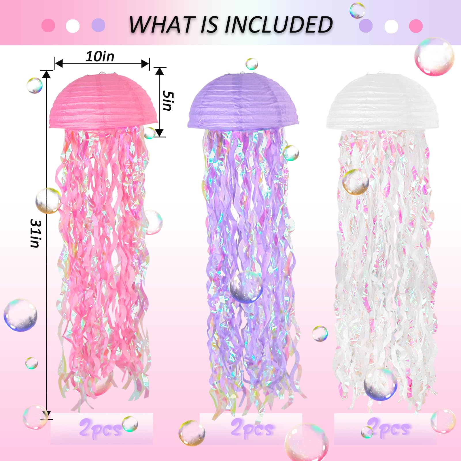 MEIDUO Jellyfish Paper Lanterns 6 Packs Ocean Theme Party Supplies Pink Purple White