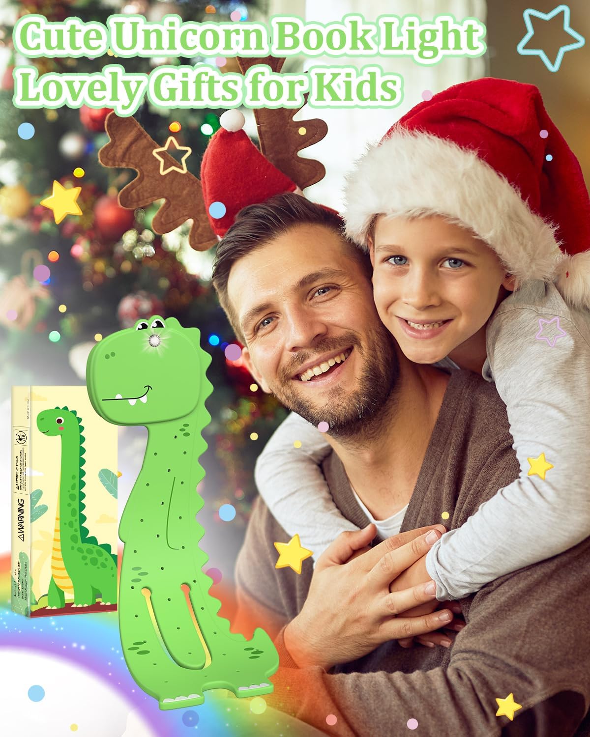 EastPin Dinosaur Book Light for Kids, Green, Model BMC-BL-DNS3, Cute Bookmarks, Perfect Stocking Stuffer for Boys 3-8 Years Old