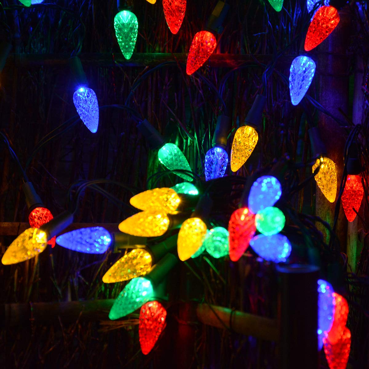 Huacenmy Solar Christmas Lights, C6 Strawberry String Lights, 50 LEDs, Multicolor, 8 Modes, Rechargeable Garden Decor