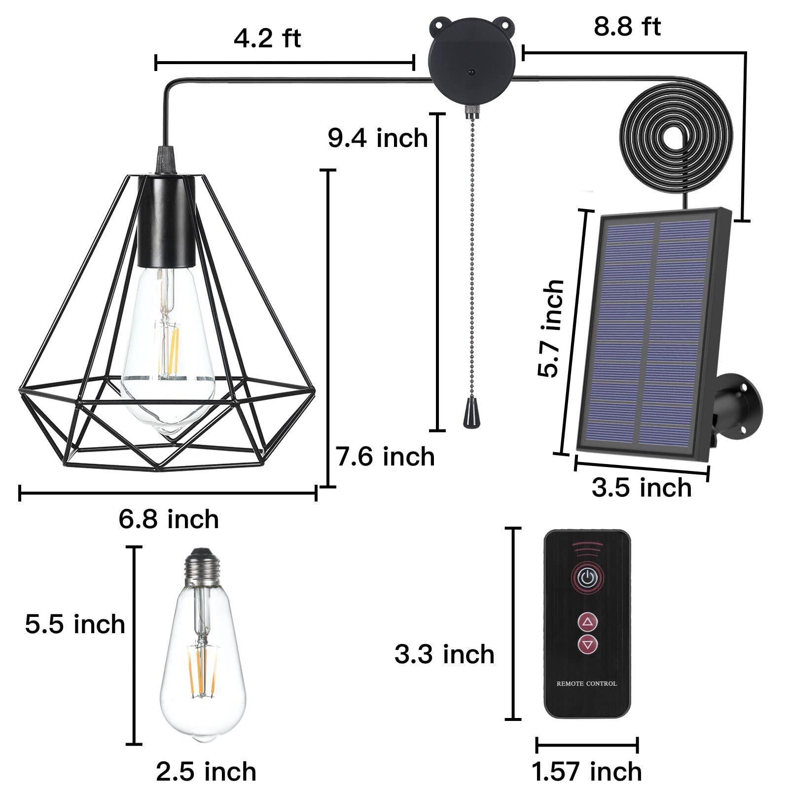 Yumamei Solar Pendant Lights With Remote, Adjustable Solar Panel For Outdoor & Indoor Use