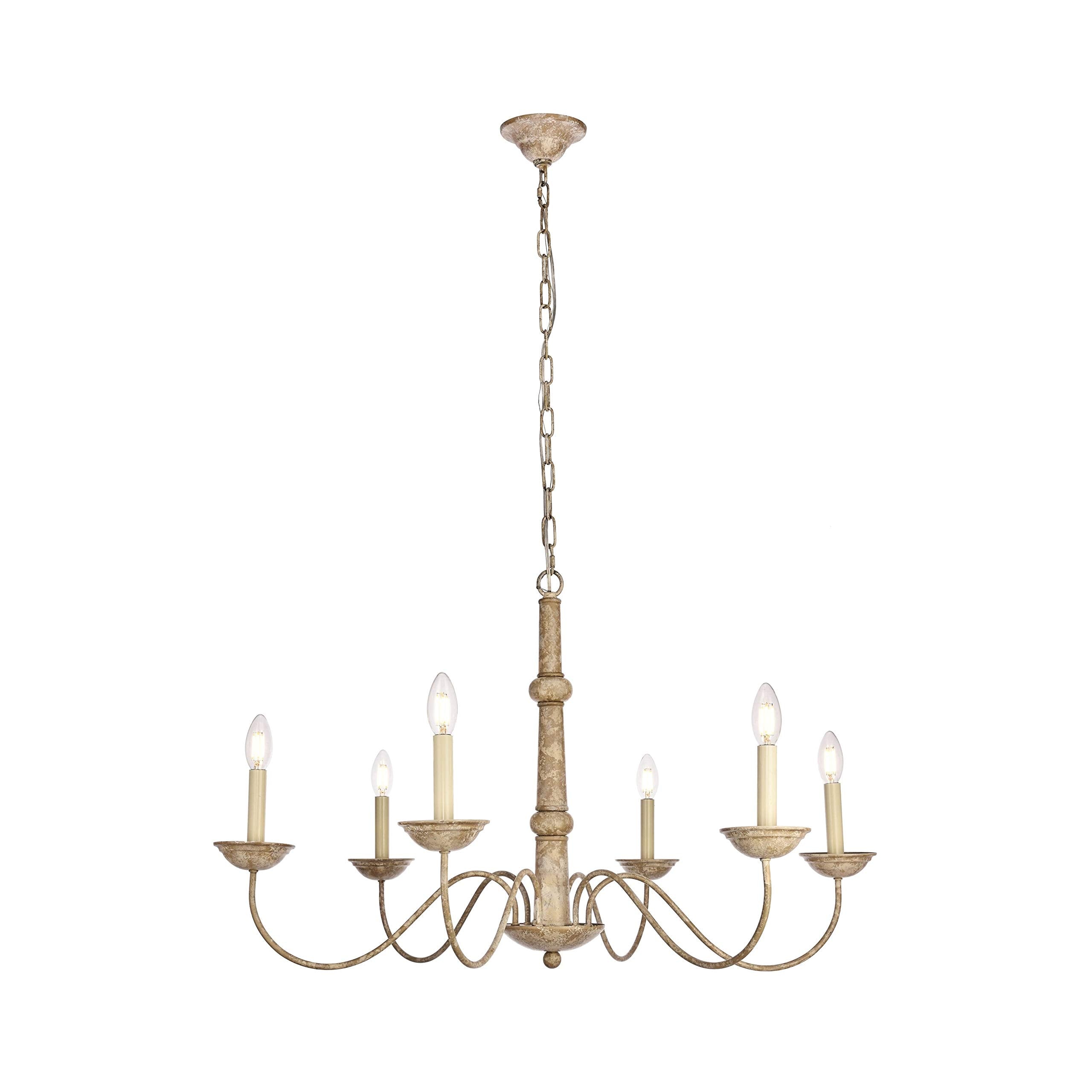 Elegant Furniture & Lighting Merritt Collection Chandelier D35 H21.6 Lt:6 Weathered Dove Finish