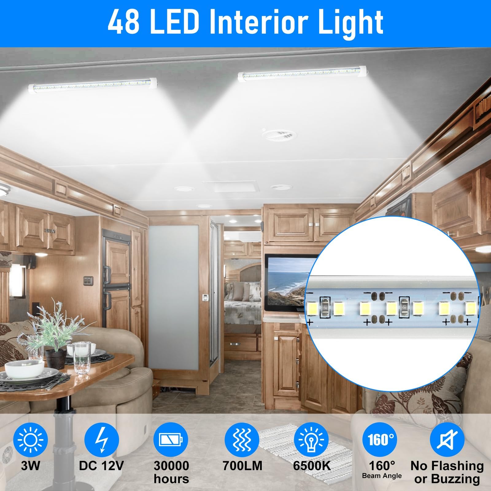 Linkstyle 4Pcs 12V Led Interior Light Bar, 192Leds 12V Led Light Strip With Switch, 6500K Slim Car Interior Lights For Car Truck