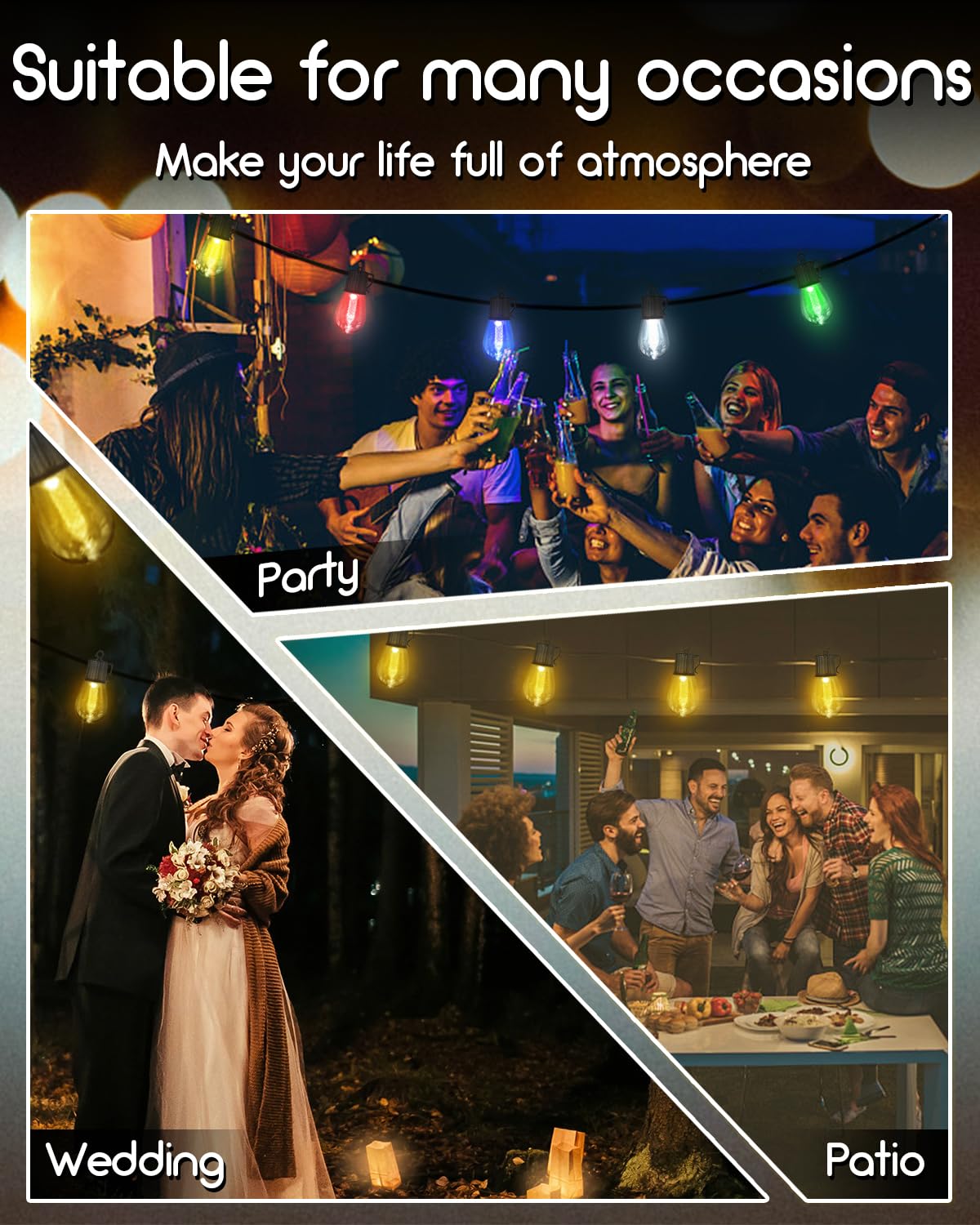 Avatar Controls 50Ft Solar String Lights - Warm & Rgb, 25 Edison Lights, 8 Modes, Waterproof