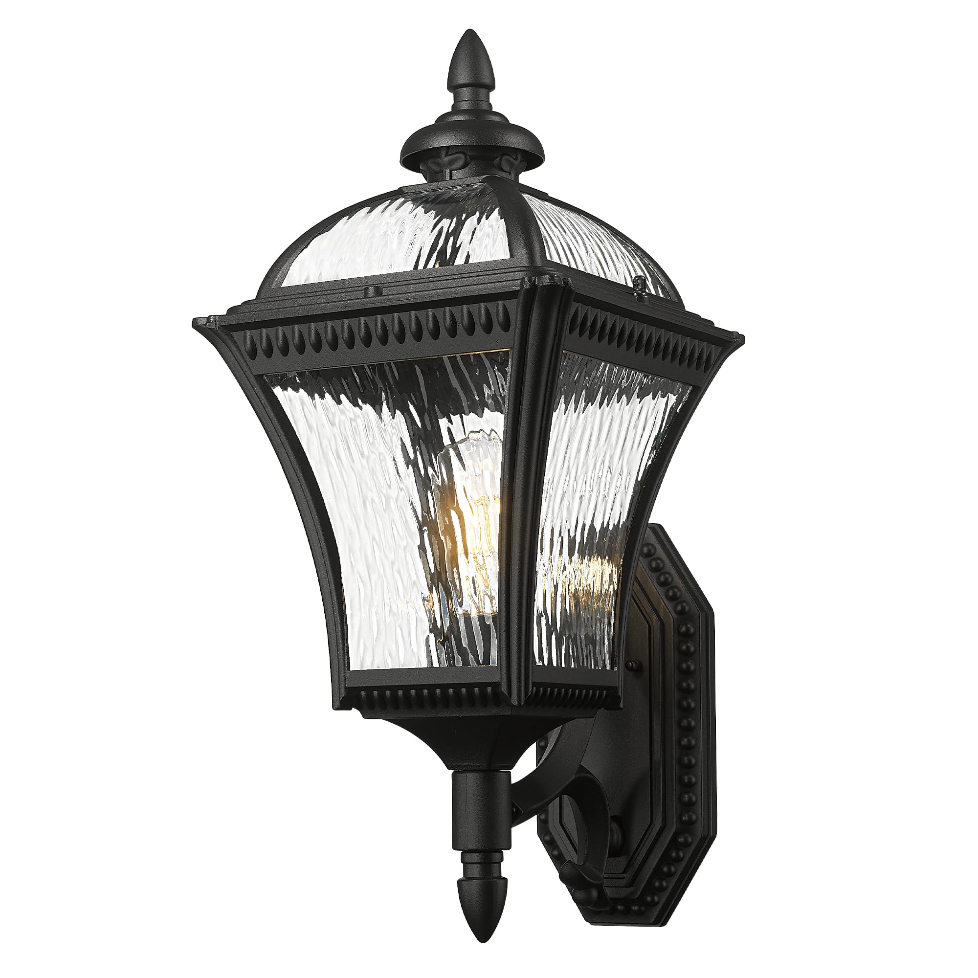 Emliviar 23 Inch Outdoor Light Fixture Wall Mount, Modern Black Outdoor Wall Sconce with Water Ripple Glass, Weatherproof Exteri