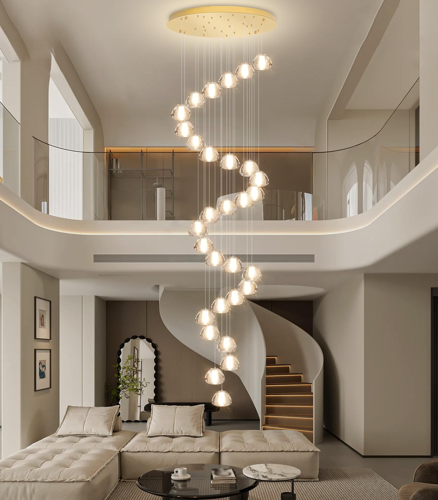 dolria 30-Lights Modern Chandeliers for High Ceiling Large Crystal Chandeliers LED Long Handing Light Fixture for Entrance Hallway Foyer Staircase 3000K