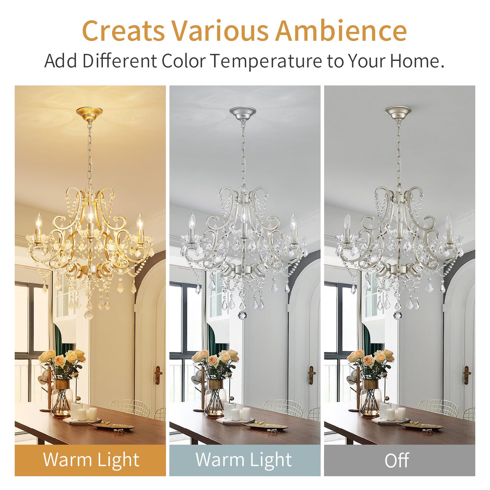 Crystal Chandelier, 5-Light Modern Chandelier For Dining Room Light Fixture, Nickel Finish Pendant Ceiling Light Fixture, Modern
