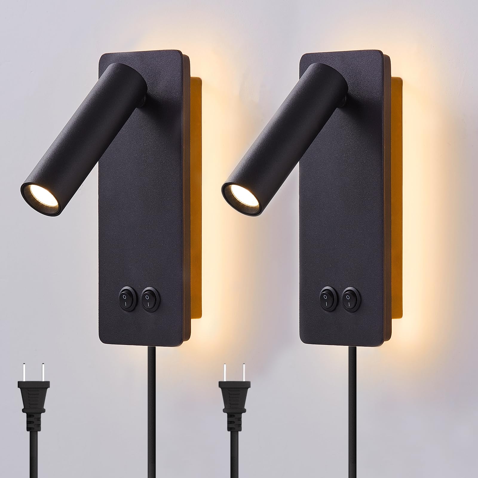 Moluola Lighting Led Wall Lamp & Reading Light Set Of 2, Black 3W+6W, Multifunctional