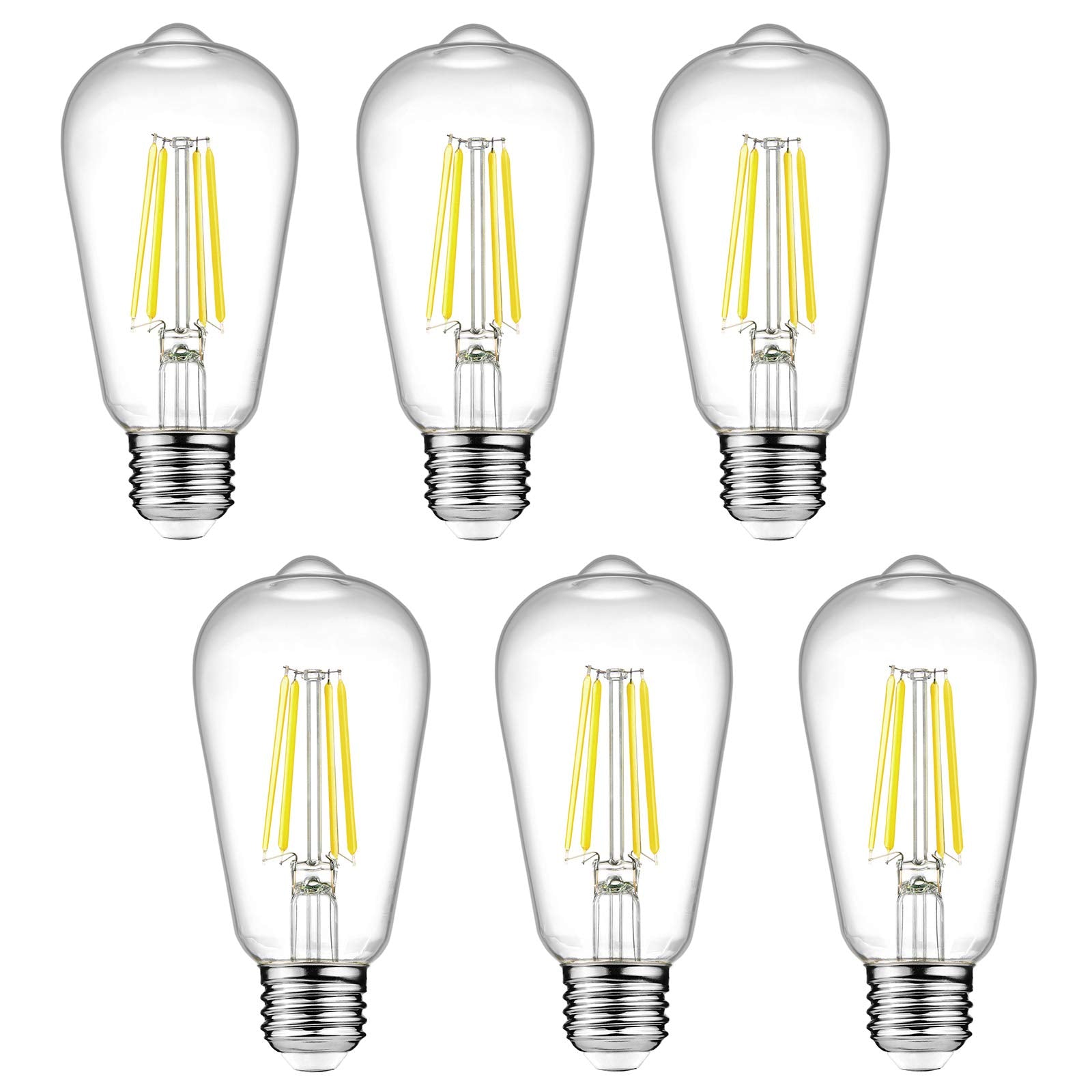Ascher Dimmable Vintage LED Edison Bulbs, 6W Equivalent, Daylight White 4000K, Clear Glass, E26 Medium Base, 6 Count