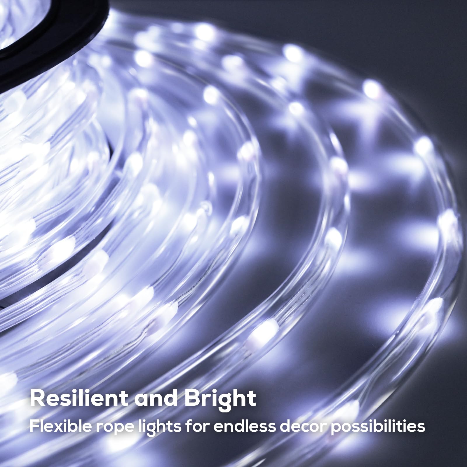 Soiarllt LED Waterproof Rope Lights, 50FT, Cool White, 8 Modes, 4 Brightness, Indoor/Outdoor Decoration, Model SLSL012-1