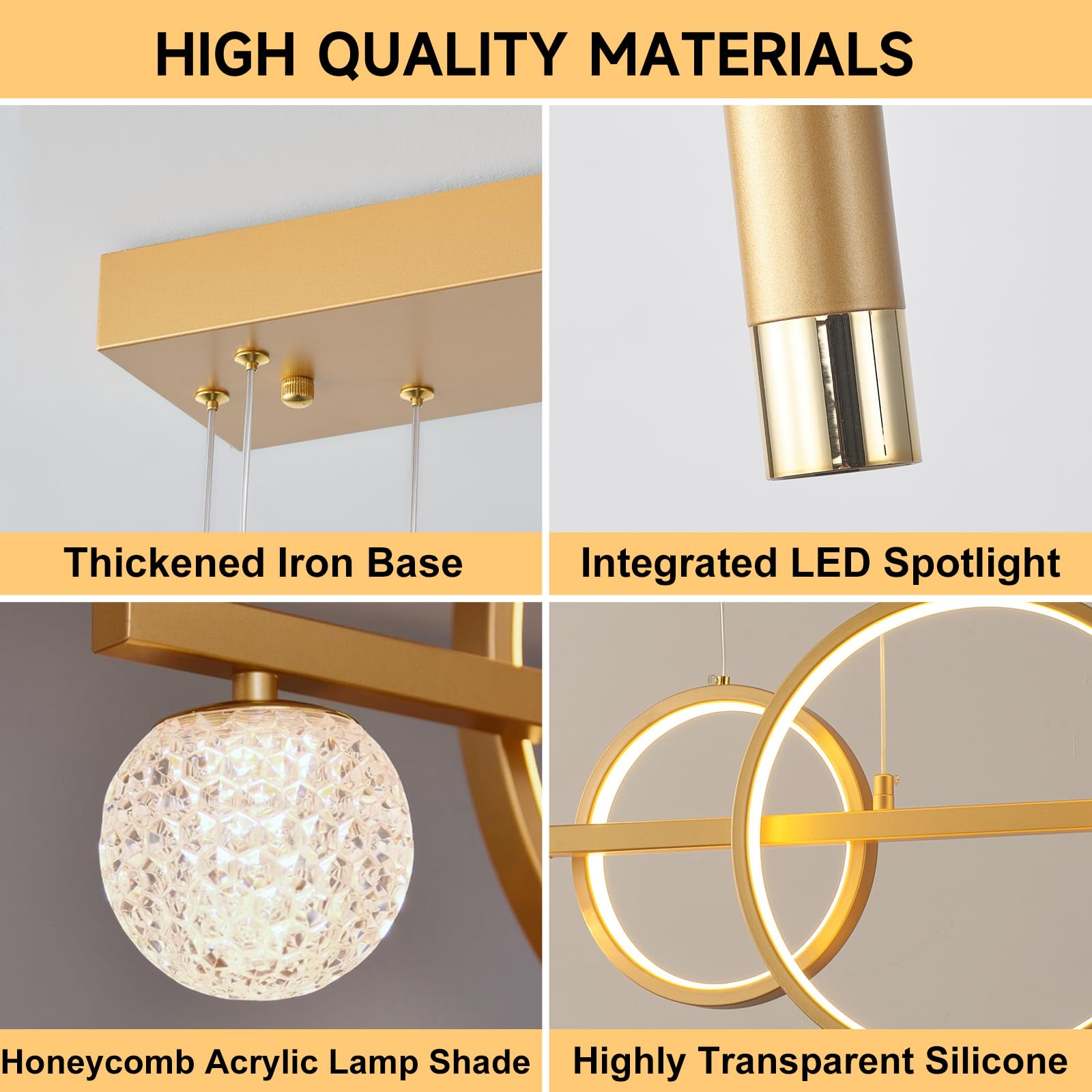 ORANOOR LED Gold Chandelier, 47in Dimmable Modern Pendant Light for Dining Room, Model 8856-Gold