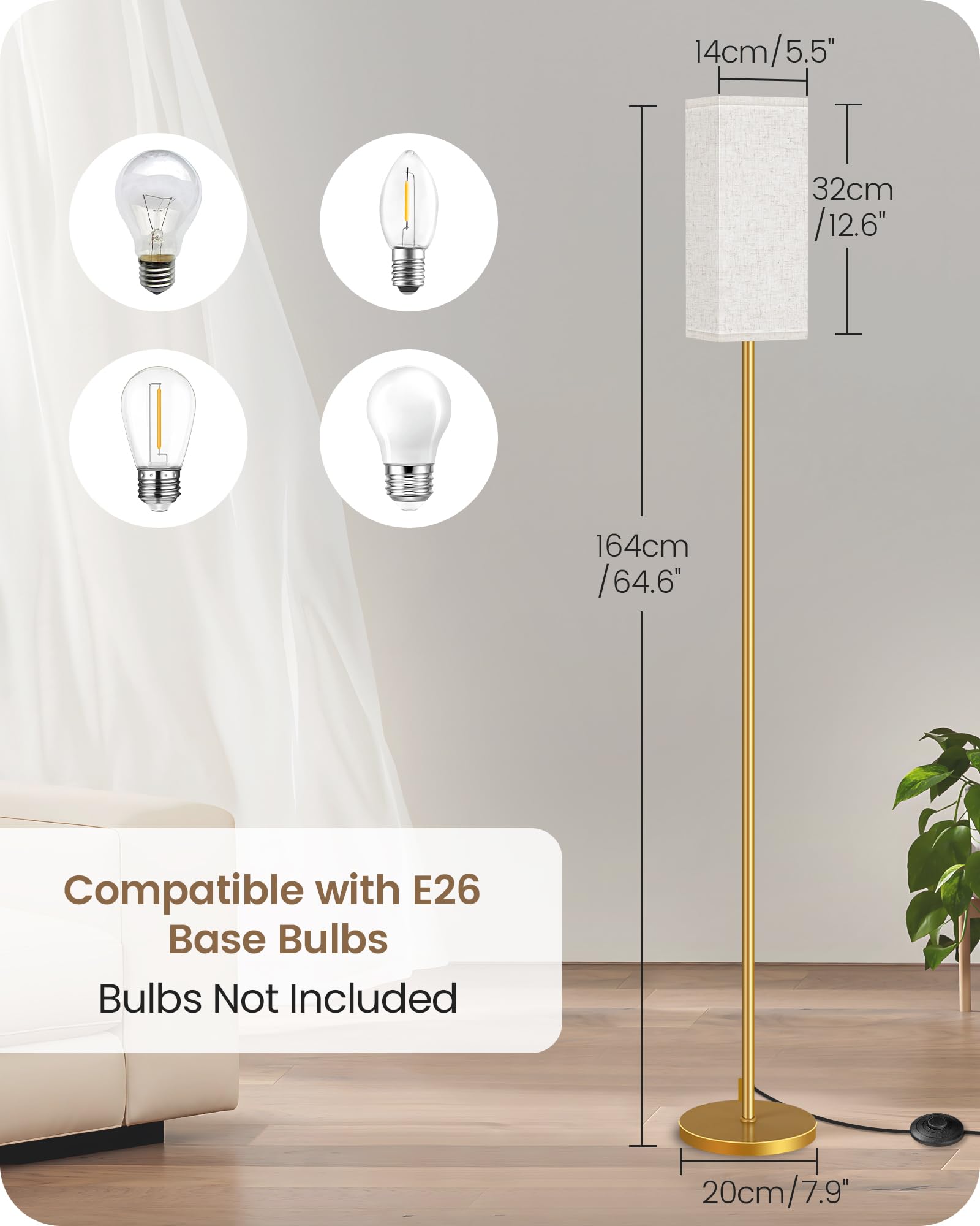 Goebleson 2Pack Floor Lamp, Pole With Foot Switch, Modern Standing Lamp Lampshade, Minimalist Freestanding Lamp (Bulb Not Includ