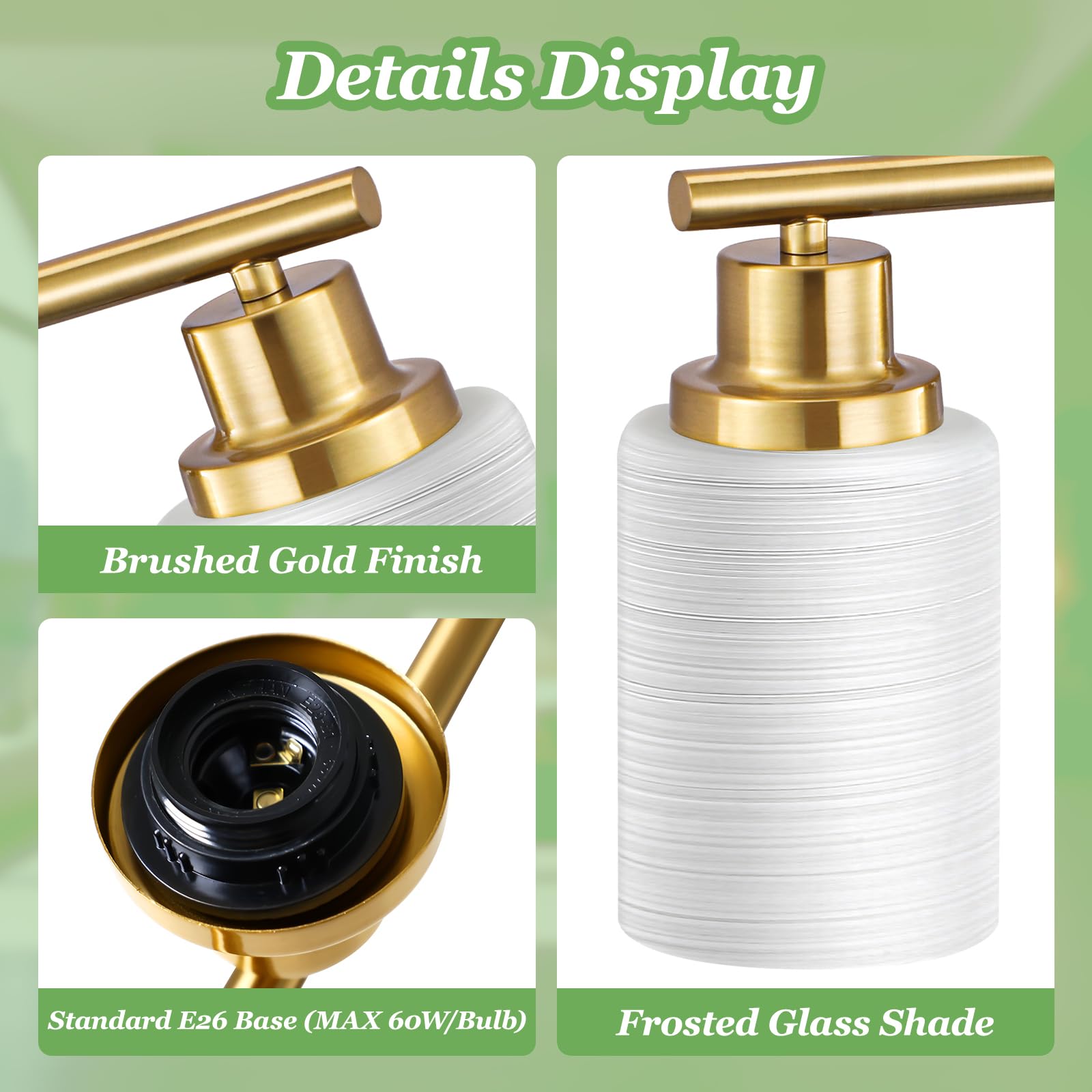 Guliaofo 2-Light Brushed Gold Bathroom Vanity Light, Bathroom Lighting Fixture Over Mirror, Gold Vanity Lights With Milky White