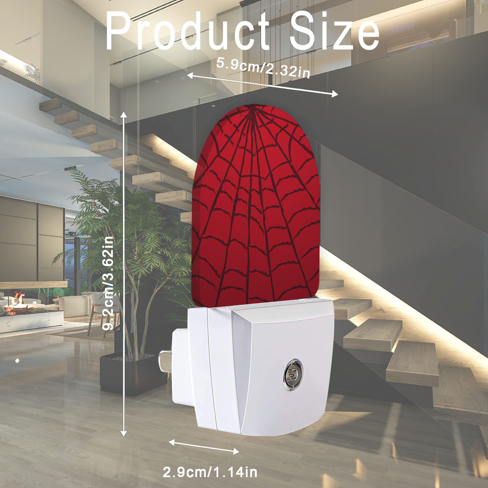 Aowula Red Spider Web Night Light,Plug-In Wall Led Night Lights Decor For Boys Girls Room,Dusk To Dawn Sensor Wall Lamp For Stairway/Hallway/Kitchen,0.5W
