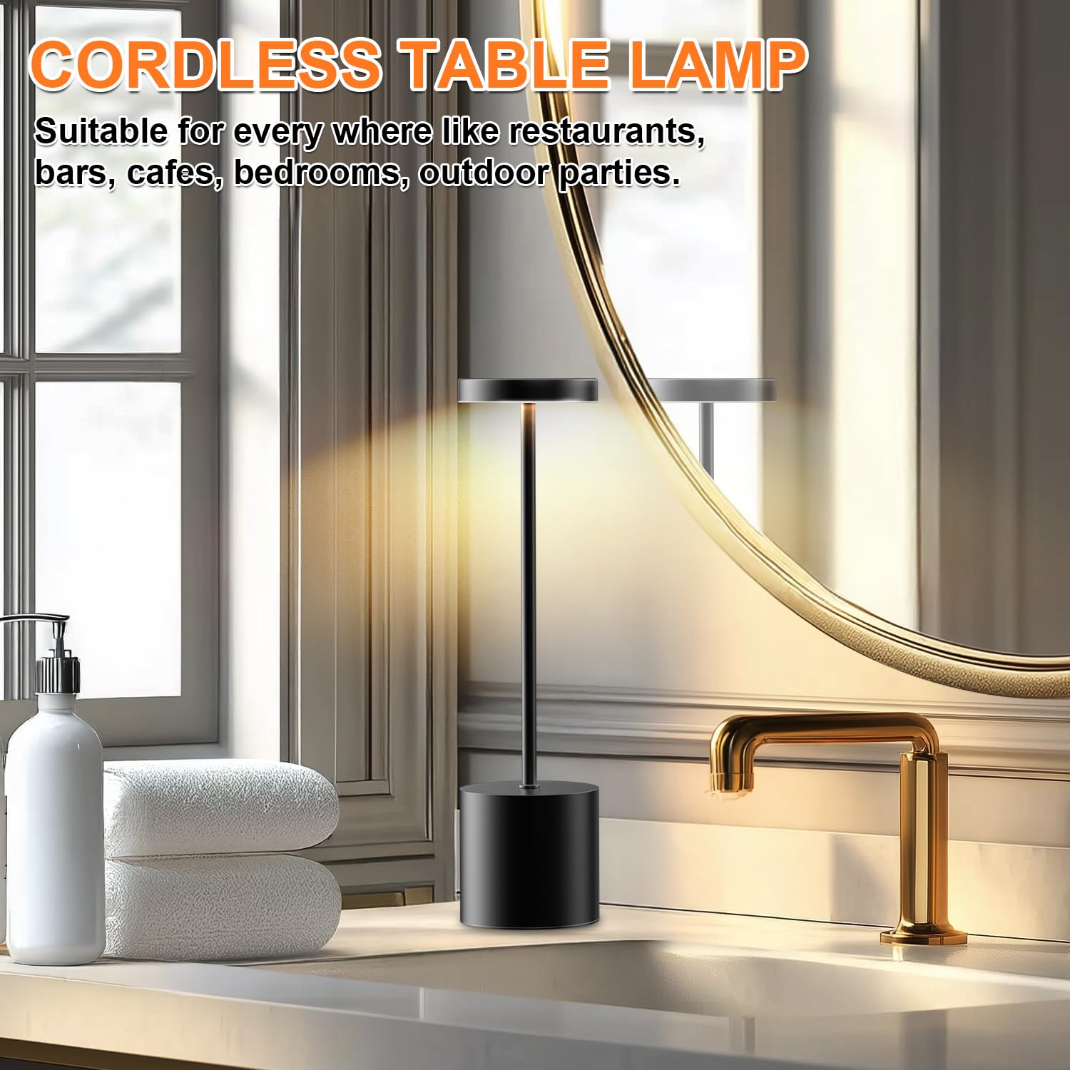 AUDLES Cordless Table Lamp - 2 Pack, 5000mAh Battery, 3-Color Dimmable Light, Small Cylindrical, Black