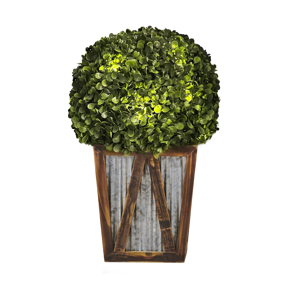 Teamson Home 18.25 In. Solar-Powered Led Pre-Lit Artificial Boxwood Topiary Shrub In. Farmhouse-Style Decorative Planter For Por