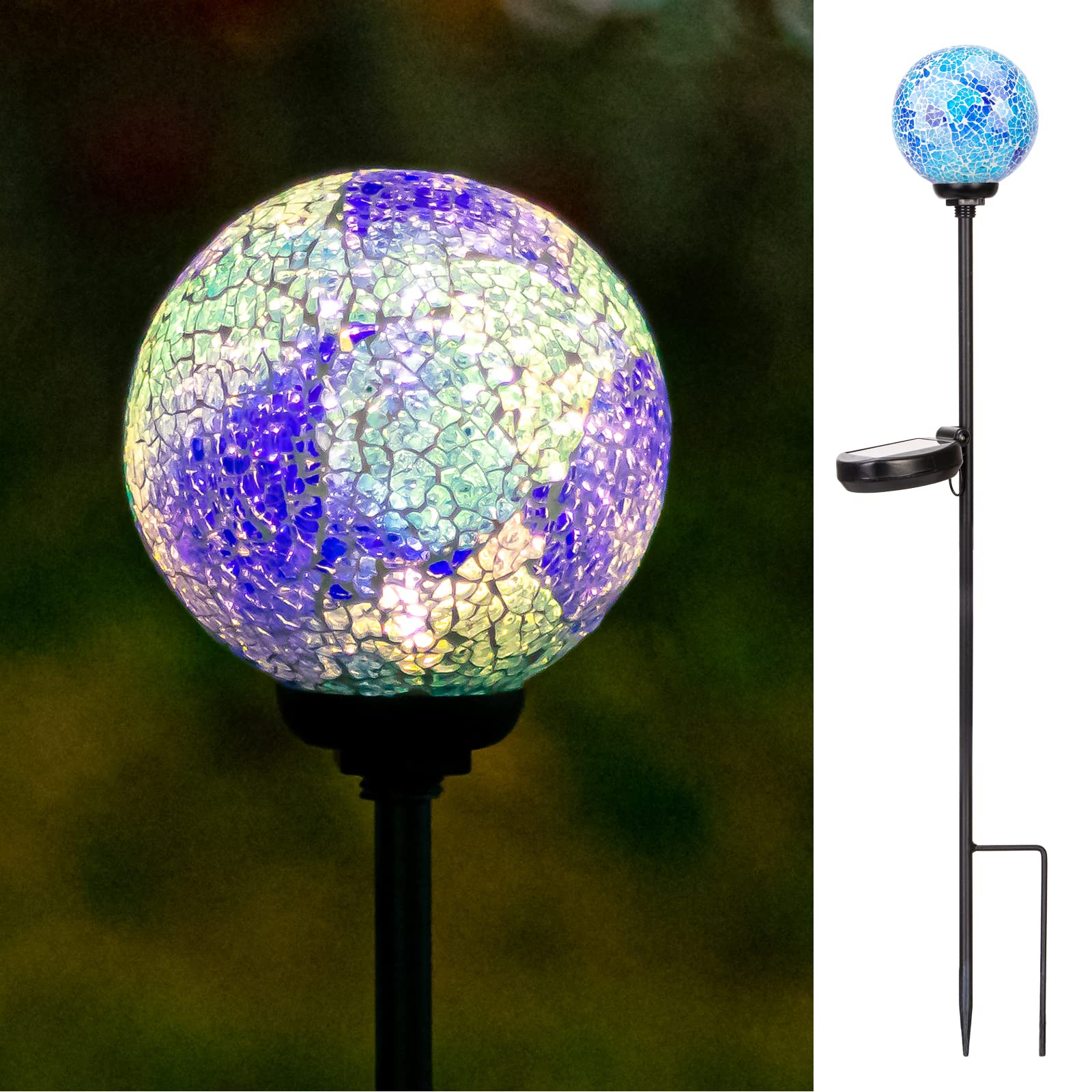 VCUTEKA Solar Garden Stakes Light - Waterproof LED Mosaic Decoration, Blue, 1 Pack, Model B0B3LNV5BG