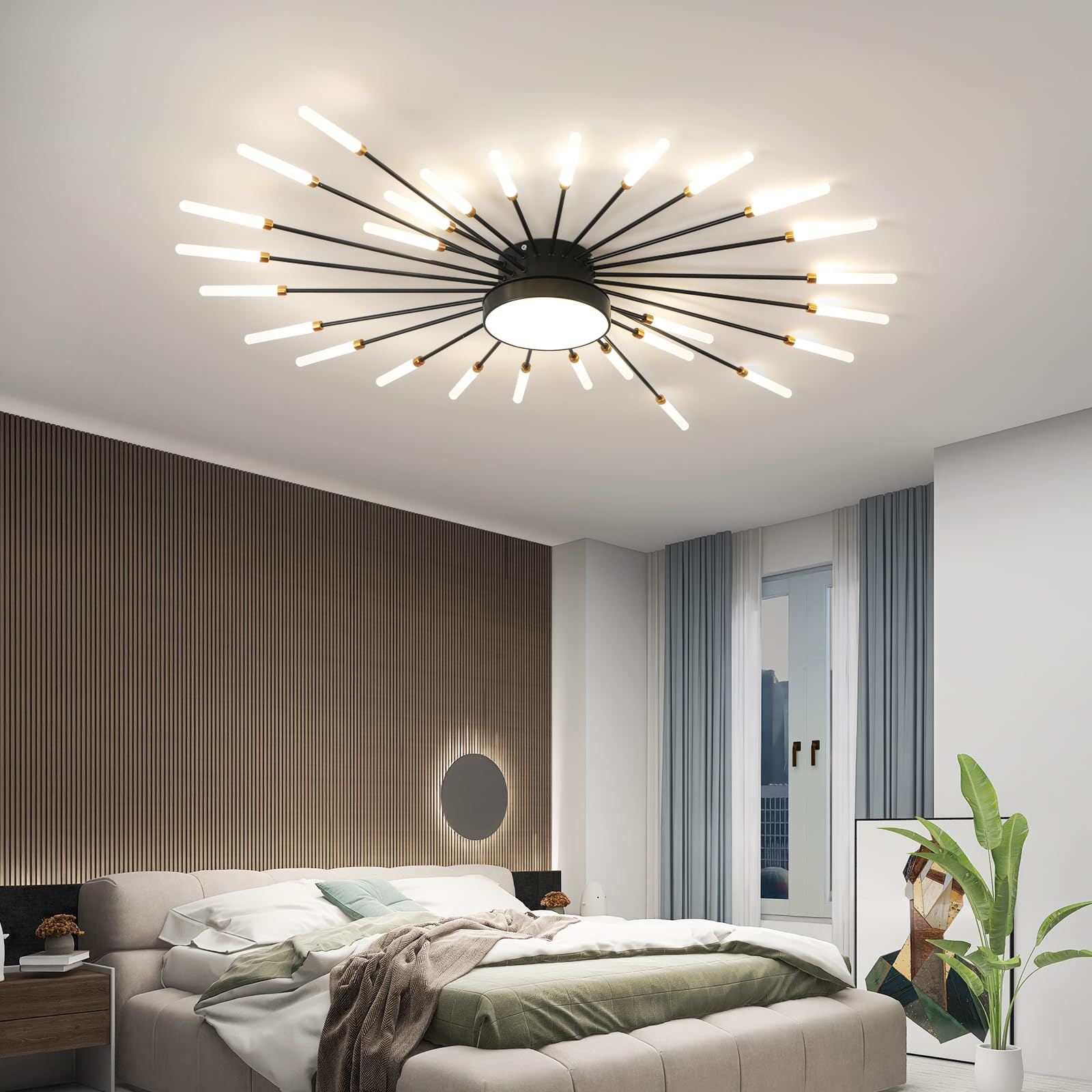 Ziidoo Modern Ceiling Light  28+1 Lights Metal Firework Designed Chic Led Lighting Fixture For Farmhouse Kitchen Dining Room Bedroom Hallway Living Room (Black)