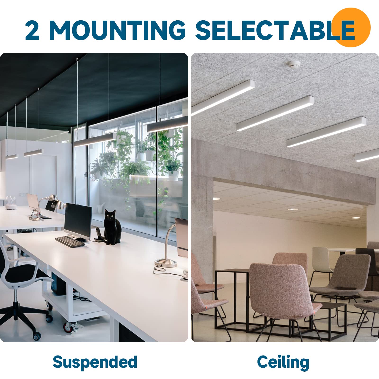 Barrina 4FT LED Linear Light, 45W 0-10V Dimmable Hanging Light, 2700K 4000K 5000K Color Changing, Linkable Office Shop Ceiling L