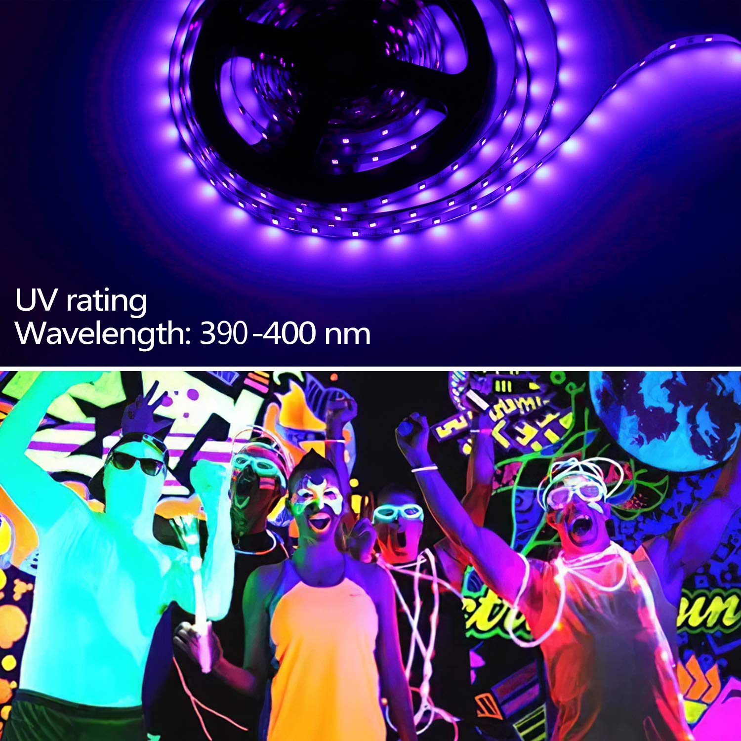 CLY LED UV Black Light Strip Kit, 33ft, 600 UV Lamp Beads, Flexible Plastic, Purple