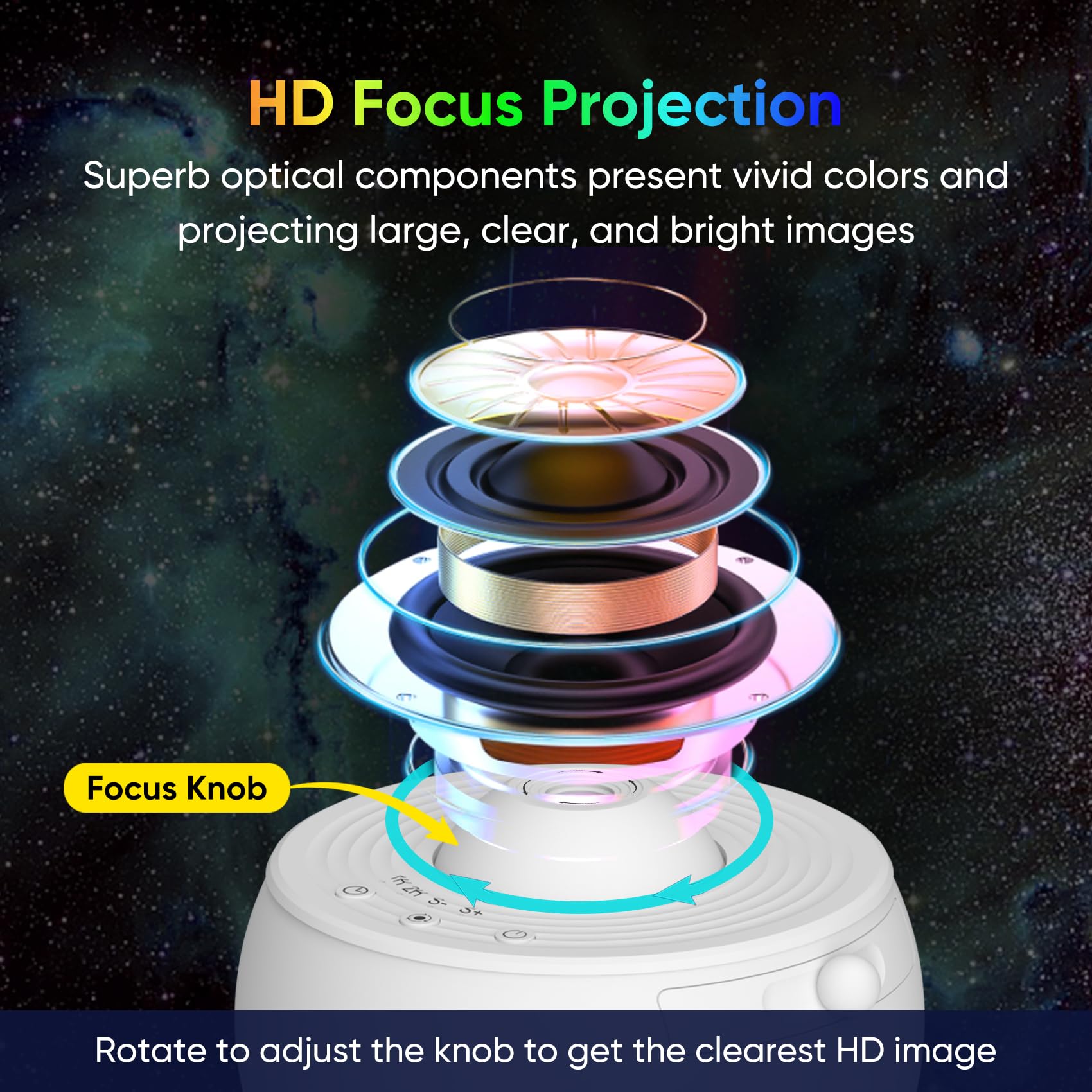 FlyEagle Galaxy Projector, HD Image Star Projector, 360° Rotating, 13 Film Discs, Pure White, Model BL-DQY02