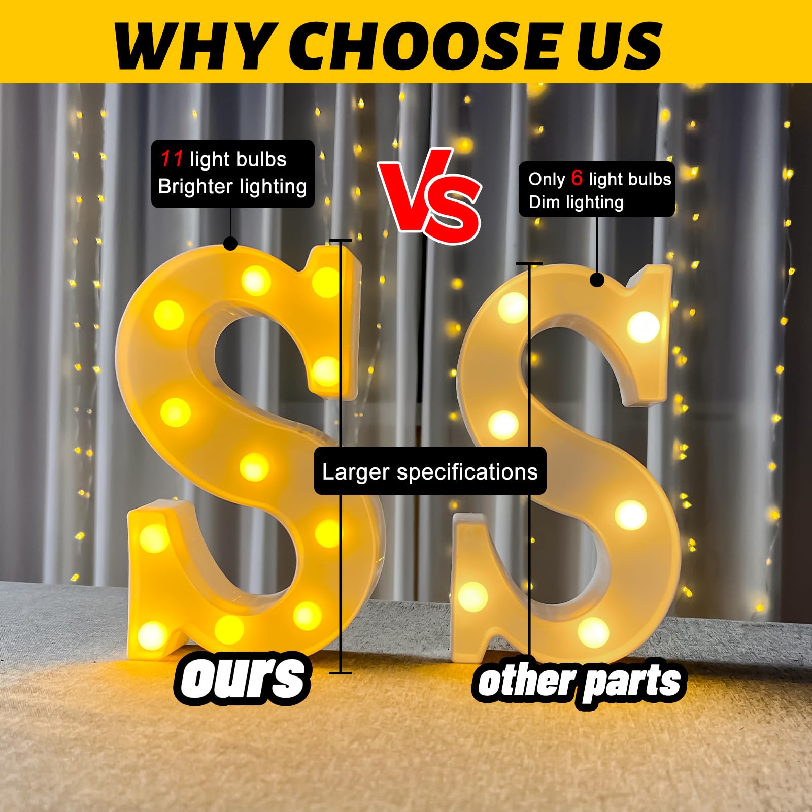 HXWEIYE LED Marquee Lights Sign, 26 Alphabet & 10 Numbers, Warm White-S, Battery Powered, Plastic for Party & Decor