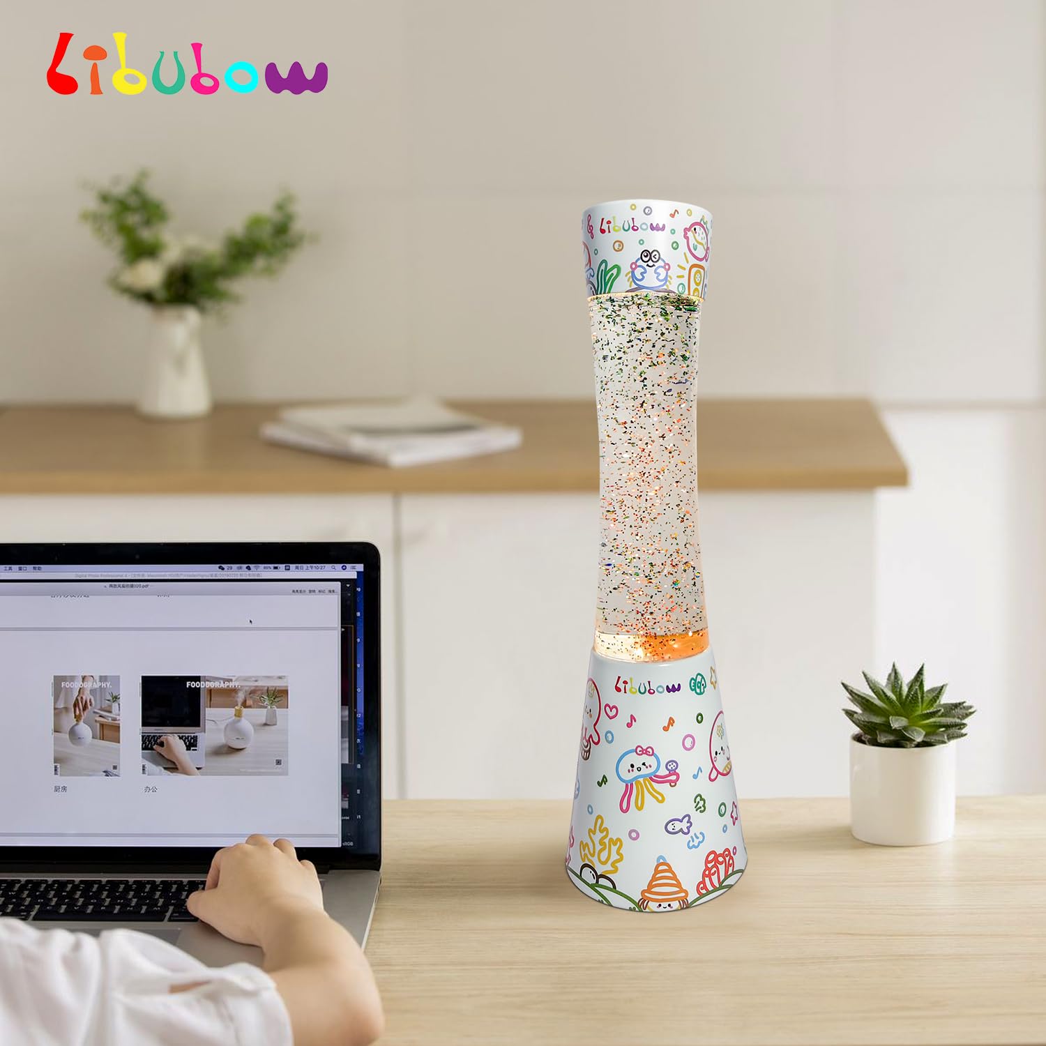 Libubow Rainbow Glitter Lamp, 15.5 Inch, Music Party Decal Base, 2 Bulbs, Starry Night Light, Mood Lighting, Home Decor