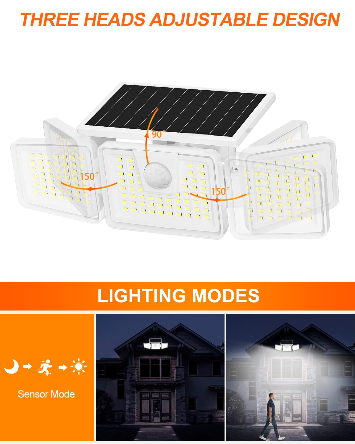 INCX Solar Powered Motion Sensor Security Lights, 118 LED, IP65 Waterproof, 4 Pack, White