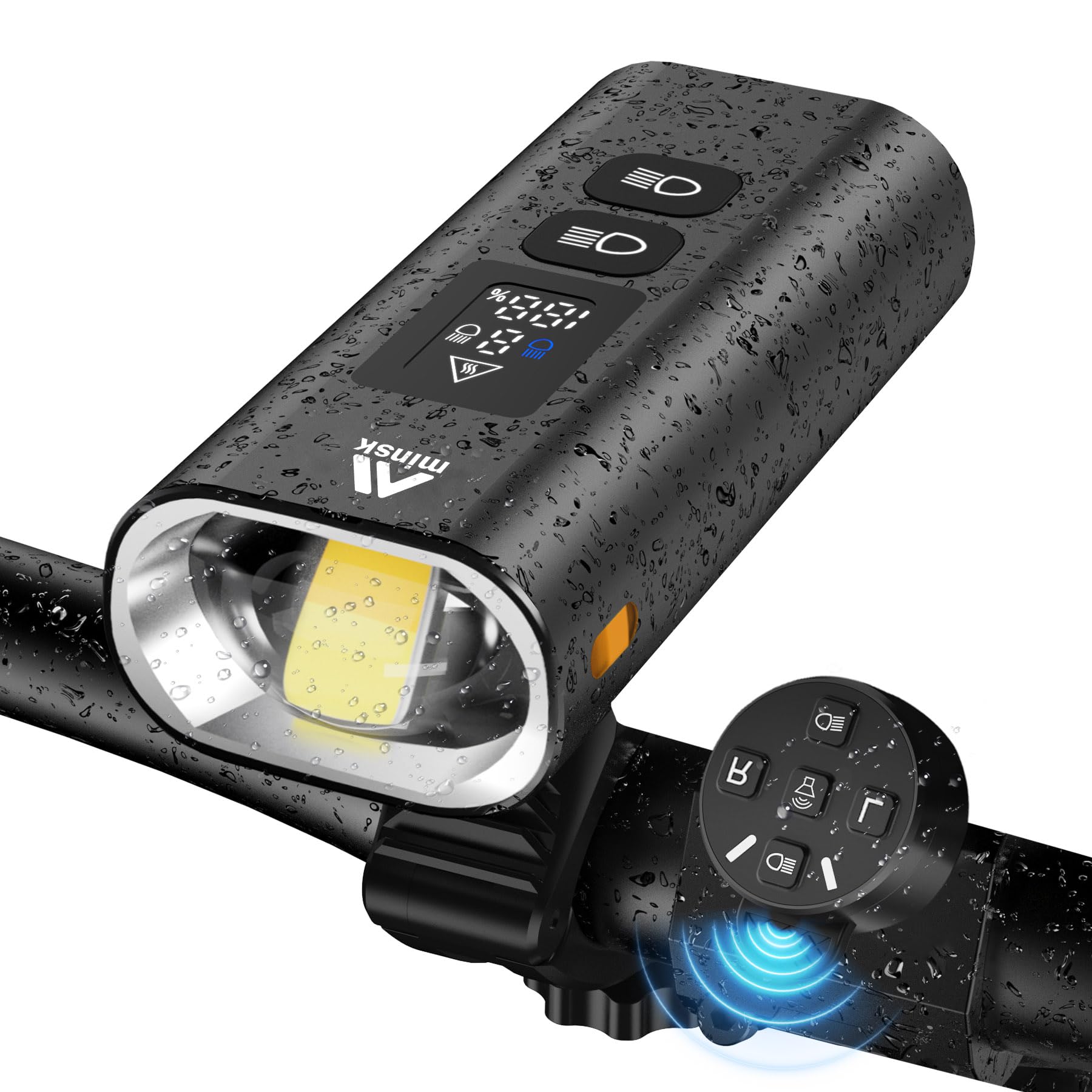 Minsk Smart Bike Lights with Remote Controller, 1600 Lumen Dual Color LED Bicycle Light with 13 Modes, 5200mAh USB Rechargeable 