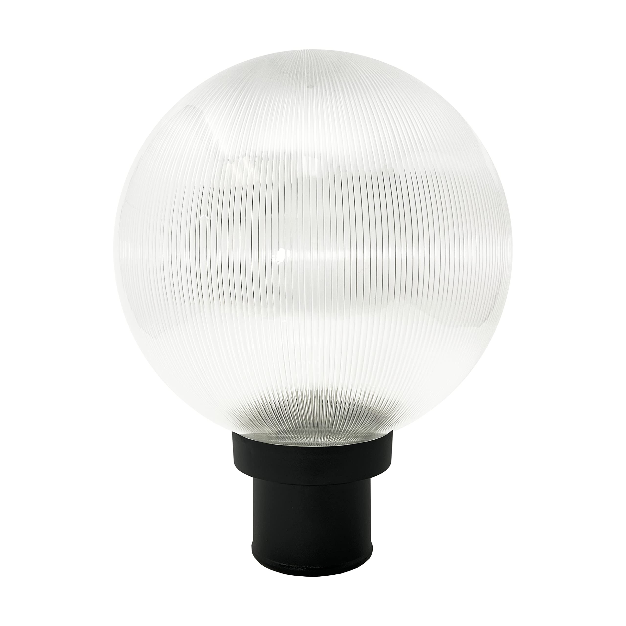 Kastlite Lamp Post Globe Combo Lighting Fixture | 12 Prismatic Lens With Black Fitter Mounting | Fits 3 Diameter Posts (Not Included) | Comes With With 5000K Led Bulb