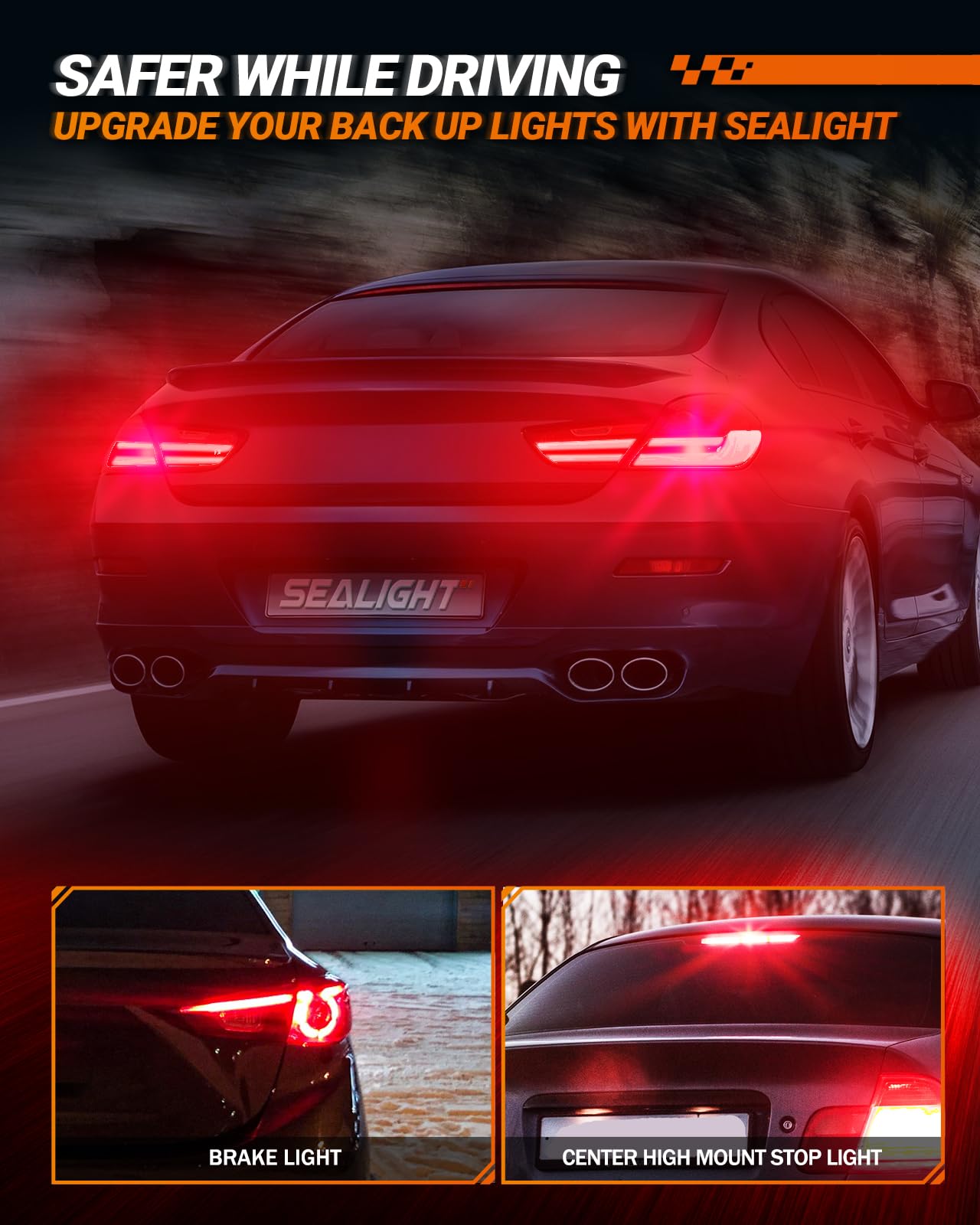 SEALIGHT 3157 LED Brake Light Bulbs, Red, 600% Brighter, Anti Hyper Flash, Built-in Resistor, 2 Pcs, Upgraded
