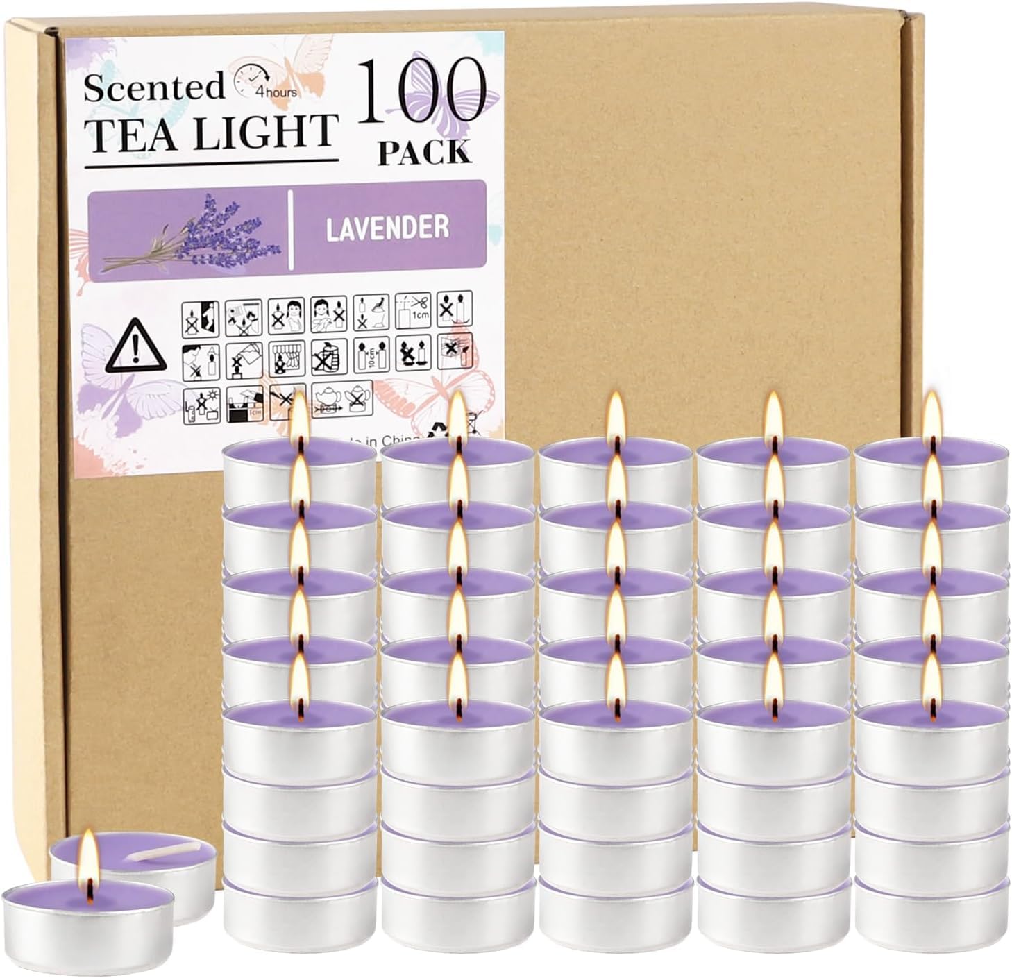 Howemon Purple Lavender Scented Tealight Candles - 4 Hours - Giant 100 Bulk Packs - Smokeless Tea Lights for Valentine s Day, W
