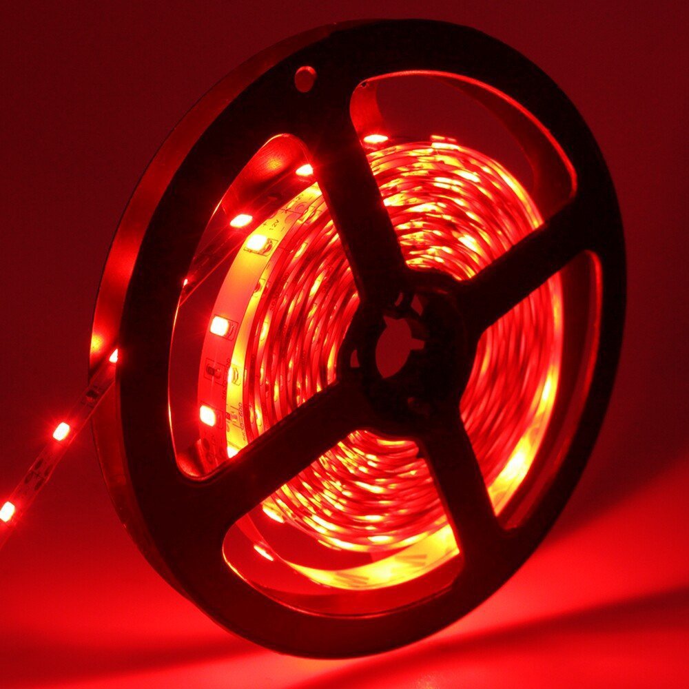 HAUTY Red LED Strip Light, Non-Waterproof 16ft/5m SMD5050 Total 300 LEDs (60 LED/m) DC12V Flexible Cuttable LED Tape Light (No 1