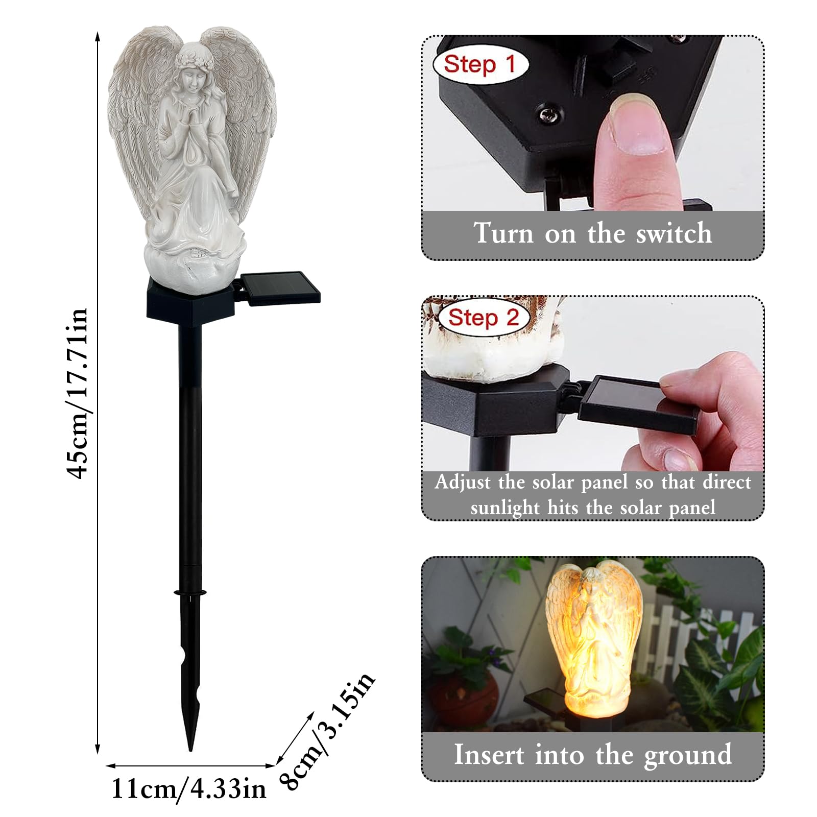 Laiamer Solar Garden Angel Lights, Waterproof Outdoor Garden Angels Statue Decorations Angel Solar Lights For Cemetery Gravesite
